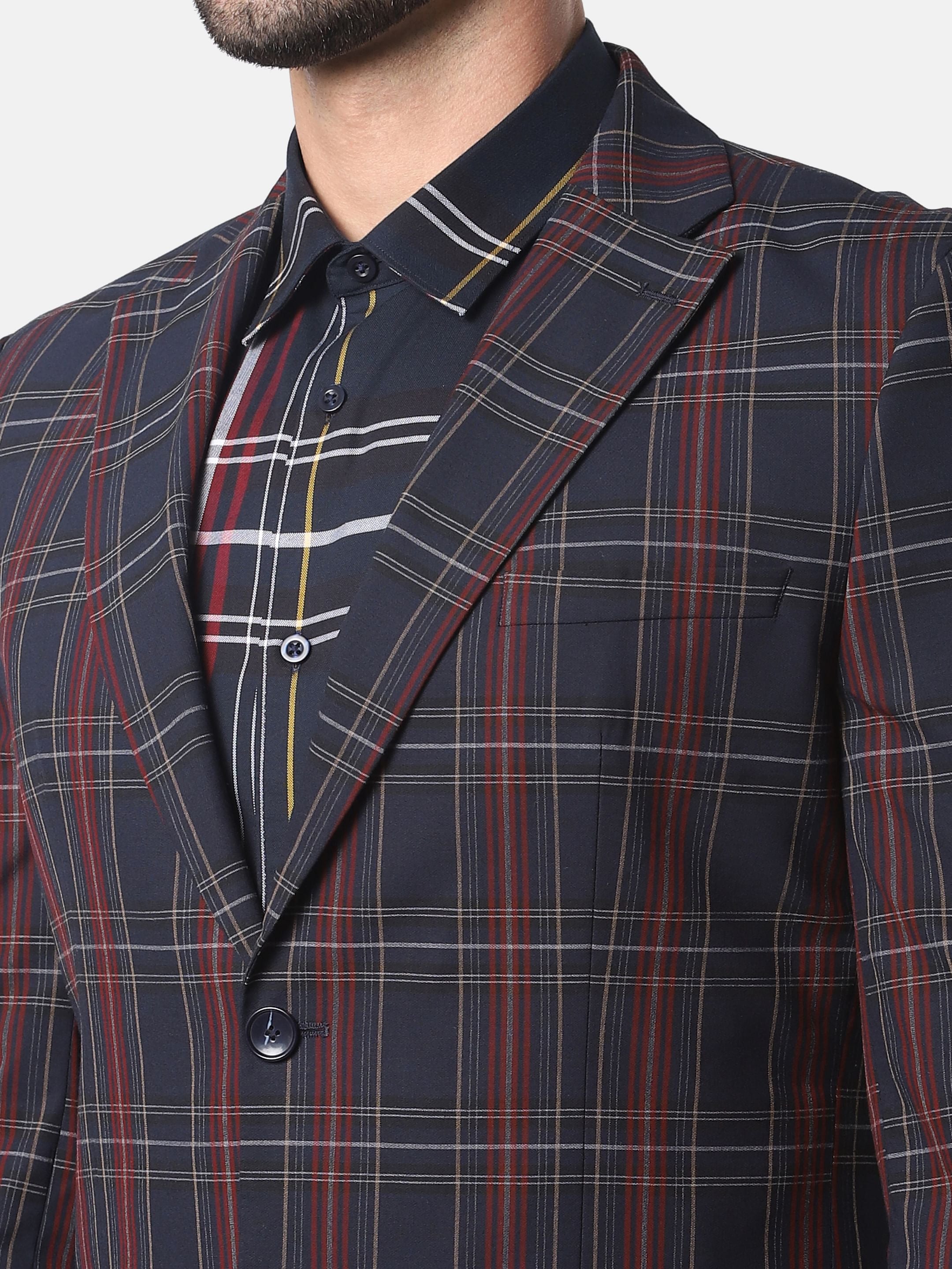 Navy Blue Check Formal Blazer