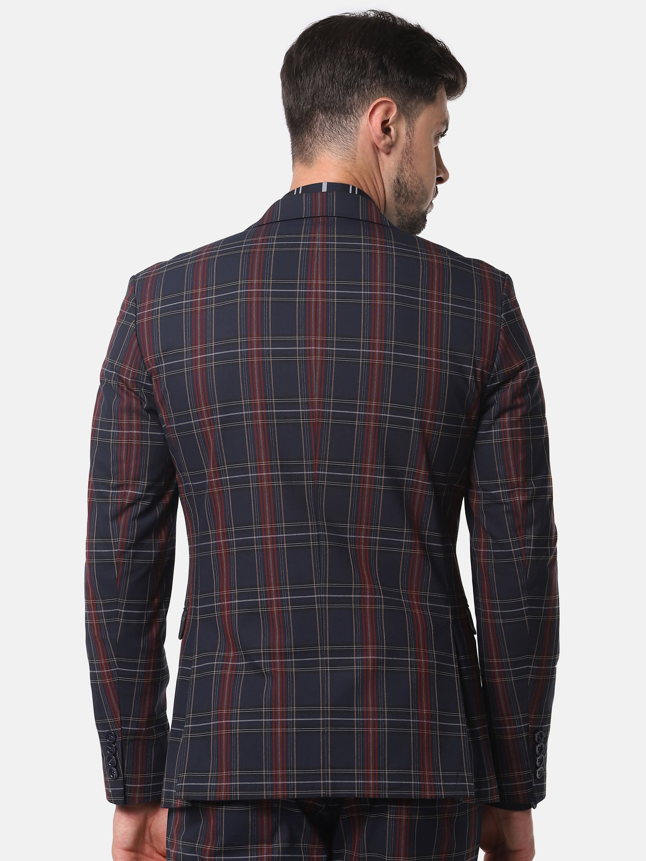 Navy Blue Check Formal Blazer