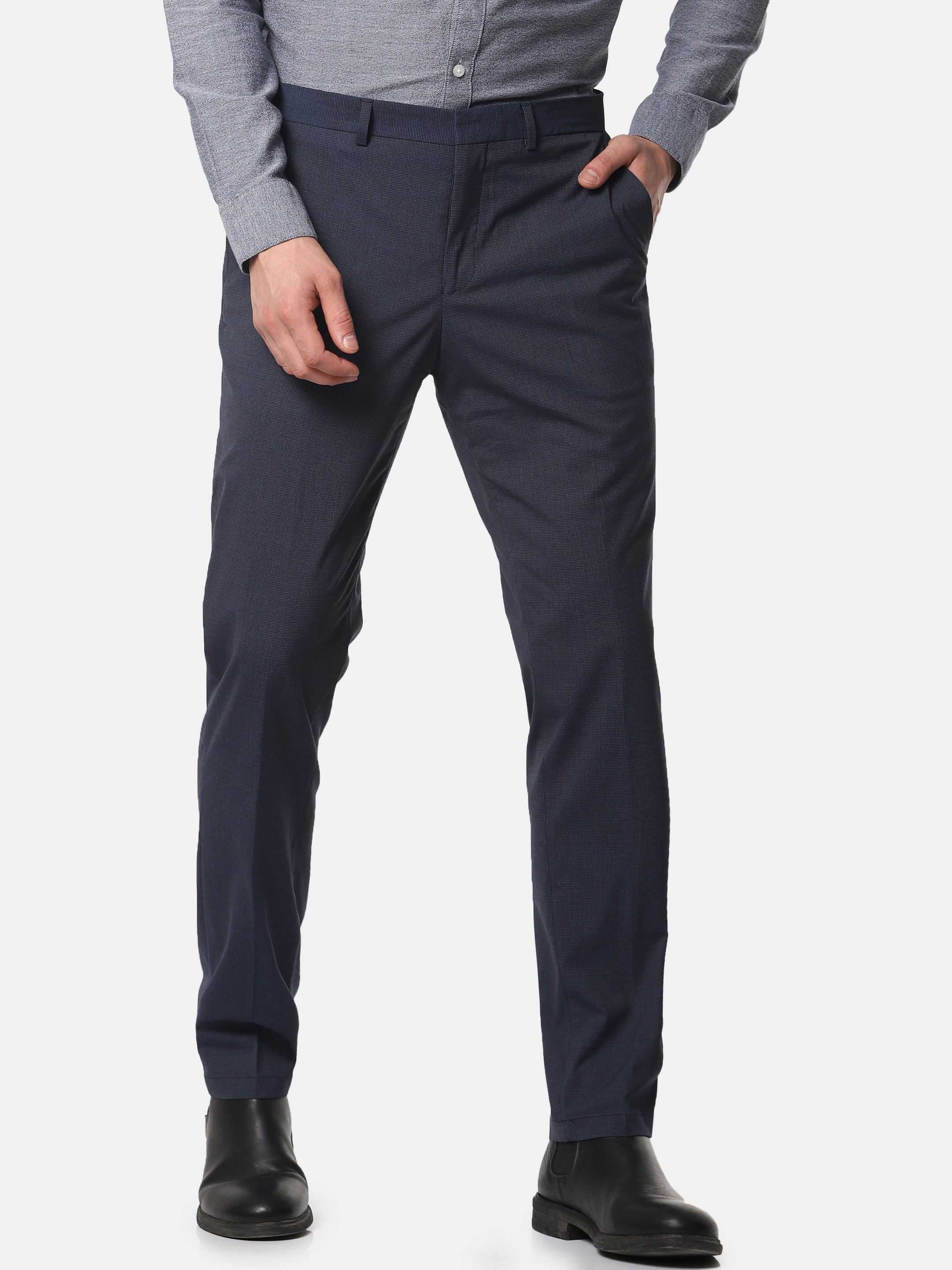 Navy Blue Slim Fit Trousers
