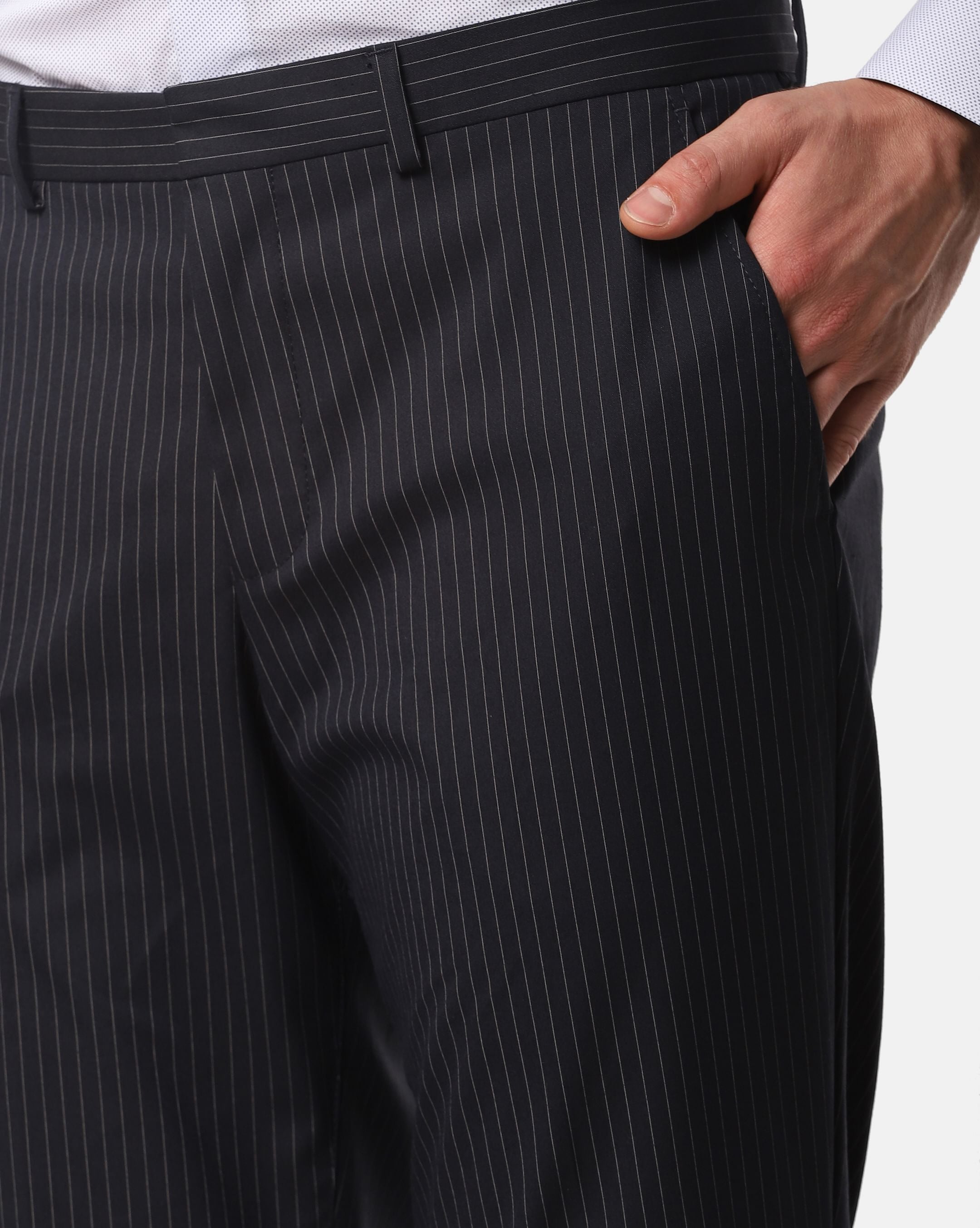 Navy Blue Striped Slim Fit Trousers