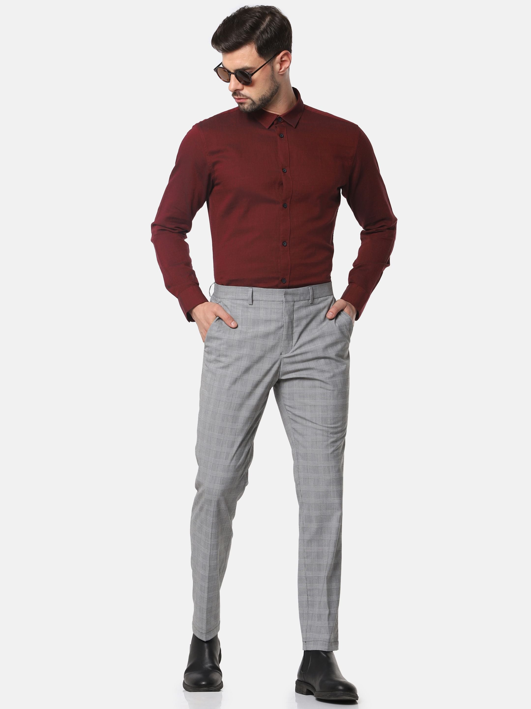 Grey Check Slim Fit Trousers