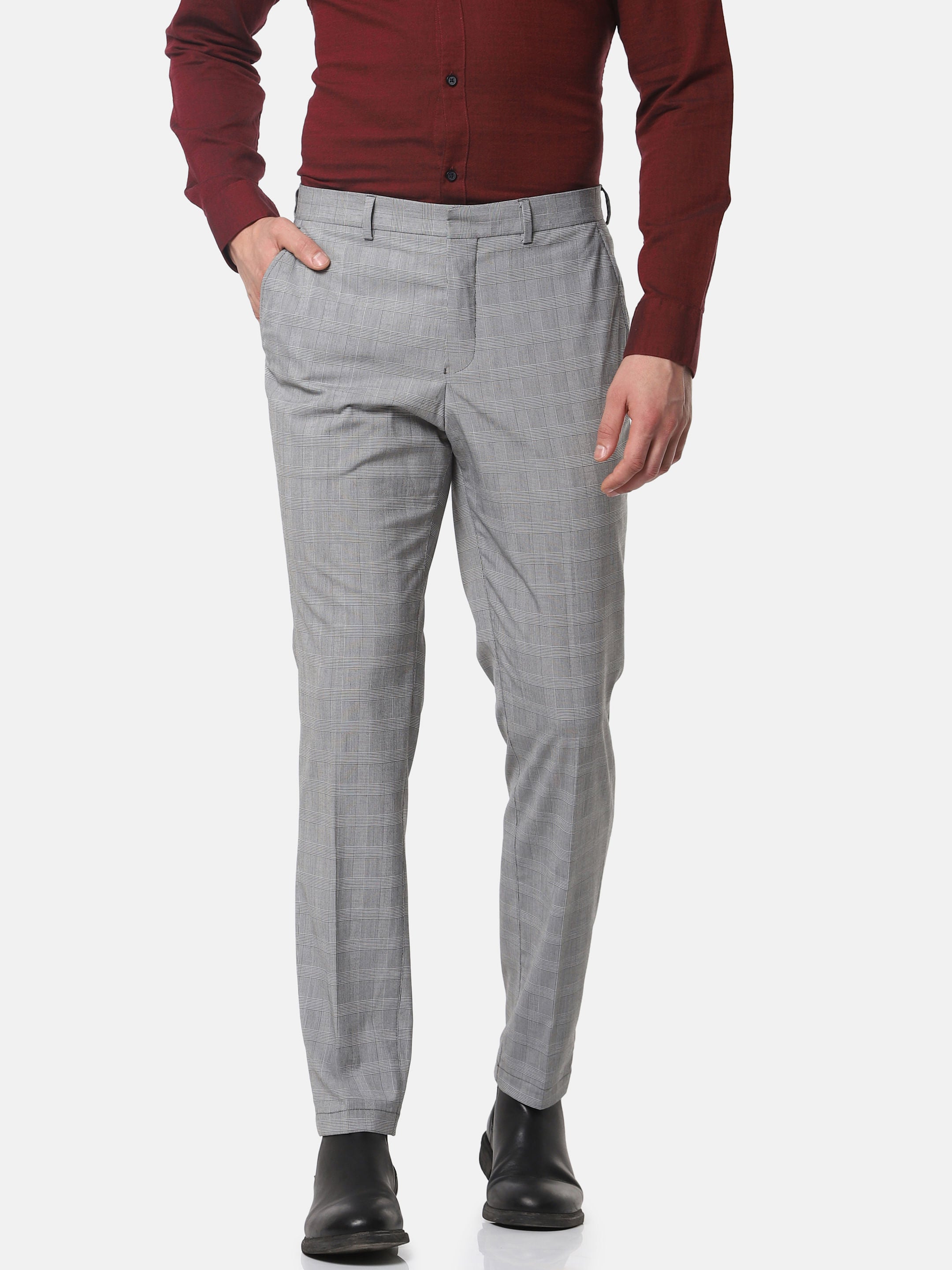 Grey Check Slim Fit Trousers