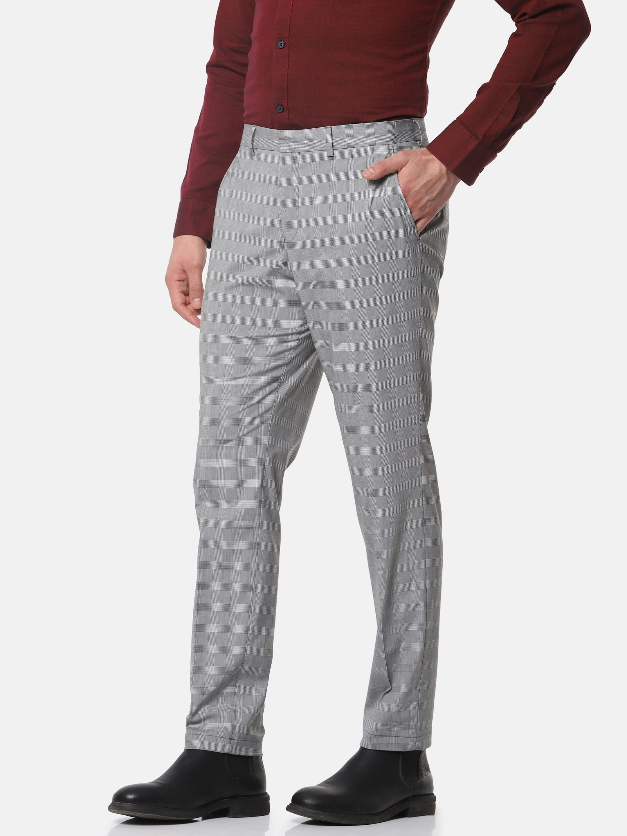 Grey Check Slim Fit Trousers
