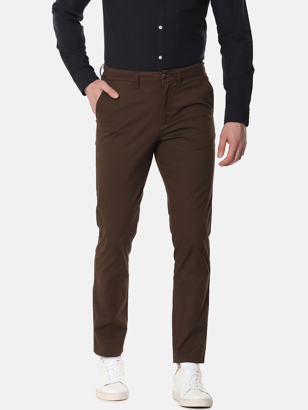 Dark Brown Mid Rise Slim Fit Chinos