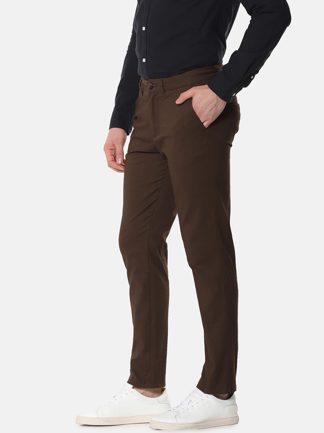 Dark Brown Mid Rise Slim Fit Chinos