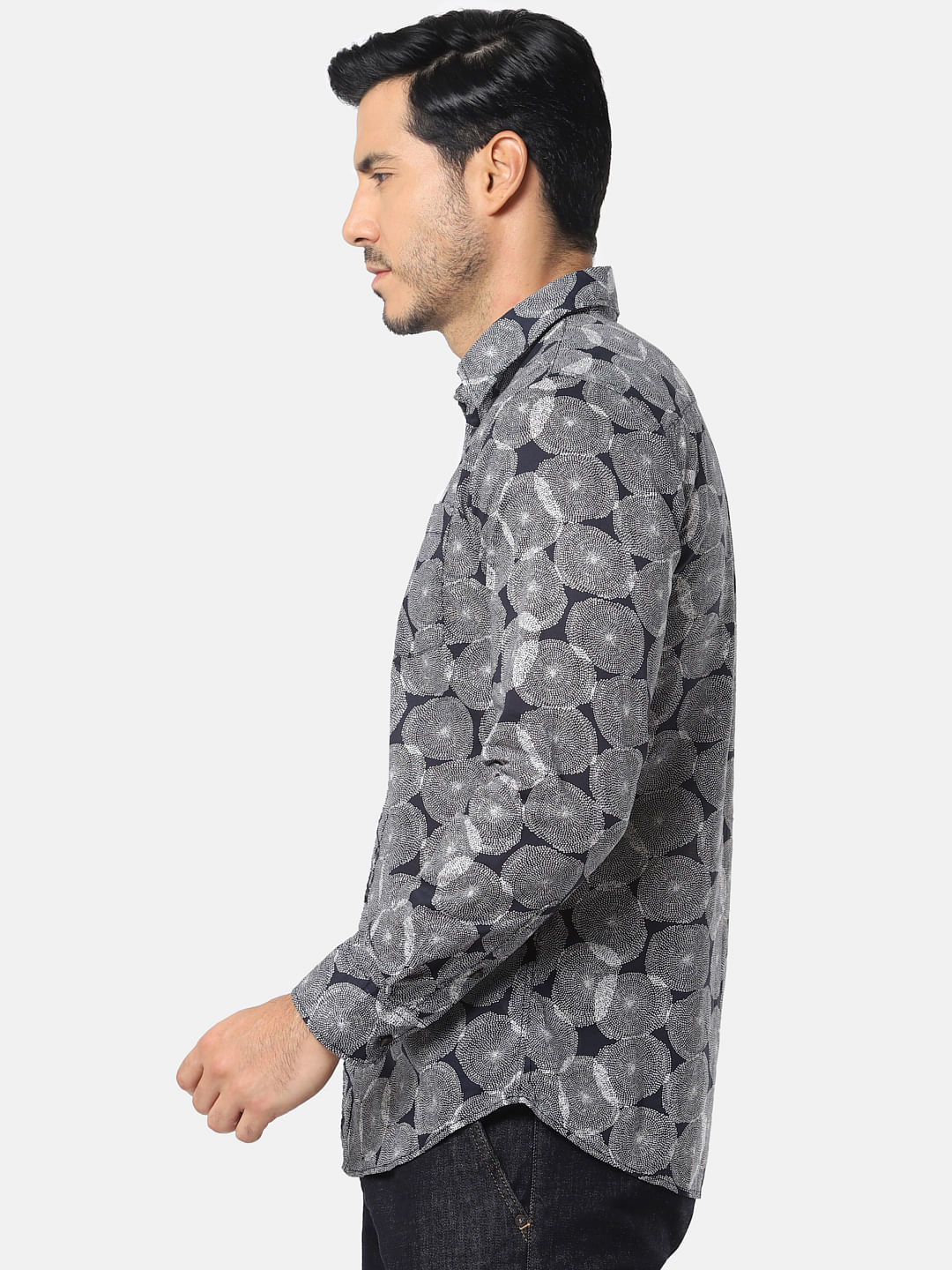 Navy Blue All Over Print Full Sleeves Shirt
