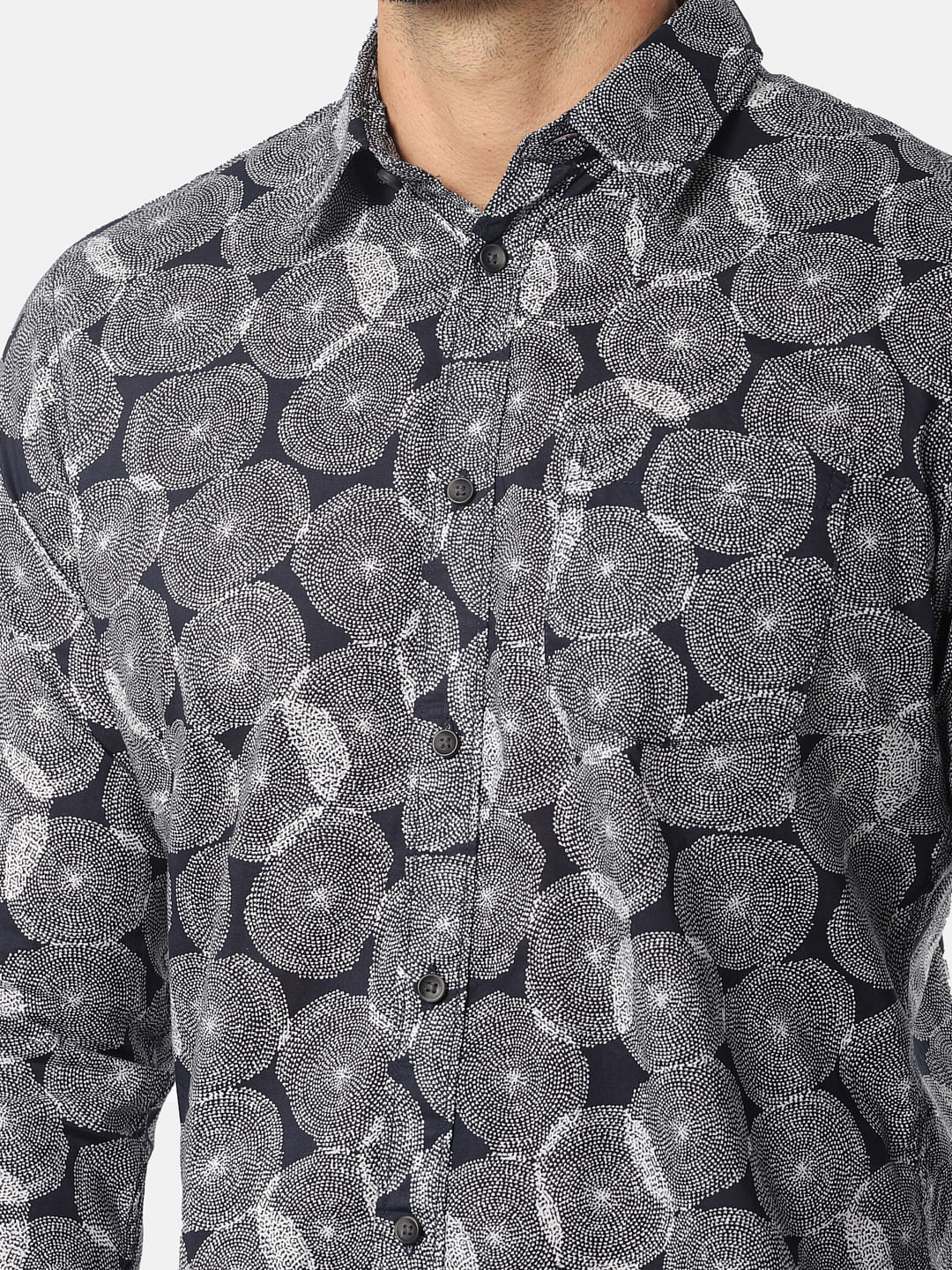 Navy Blue All Over Print Full Sleeves Shirt