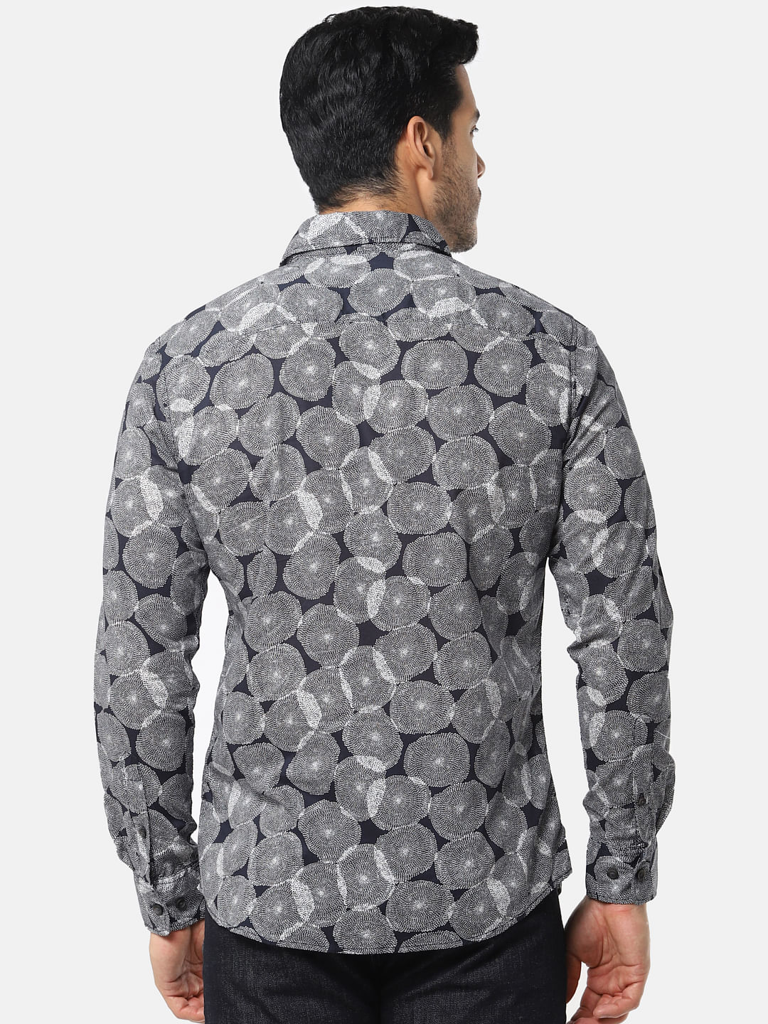 Navy Blue All Over Print Full Sleeves Shirt