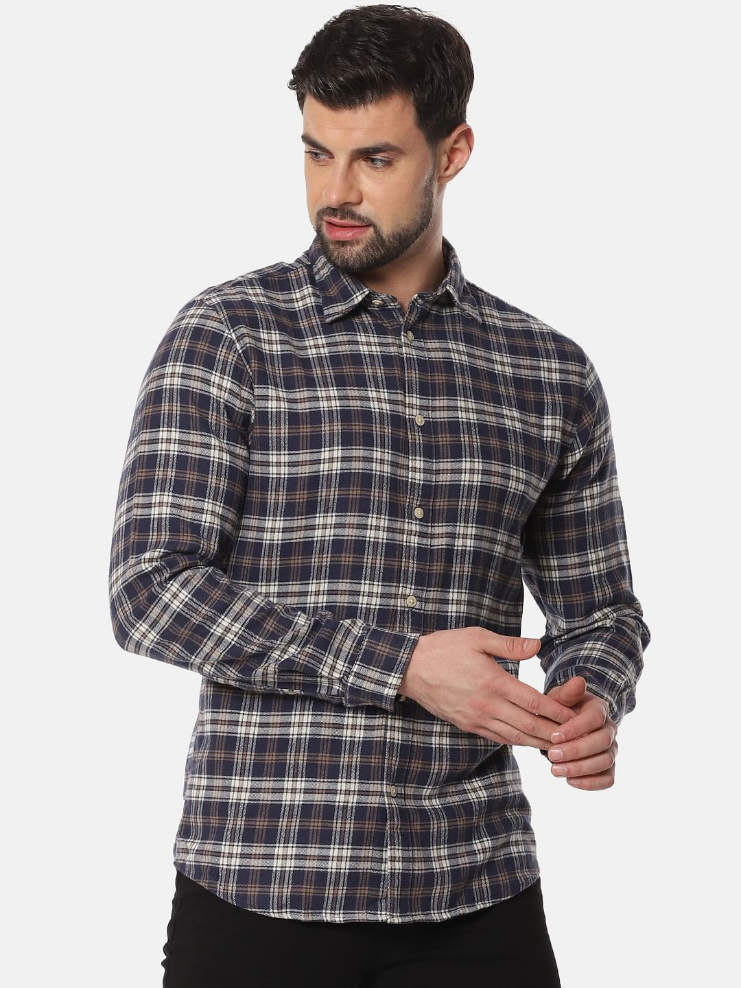 Dark Blue Check Full Sleeves Shirt