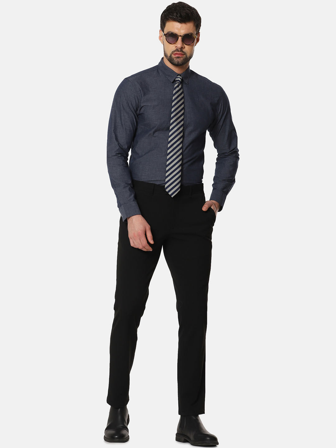 Navy Blue Slim Fit Full Sleeves Shirt