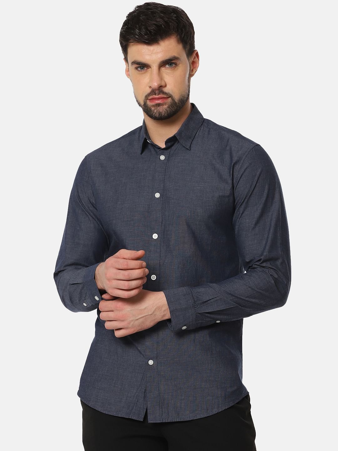 Navy Blue Slim Fit Full Sleeves Shirt