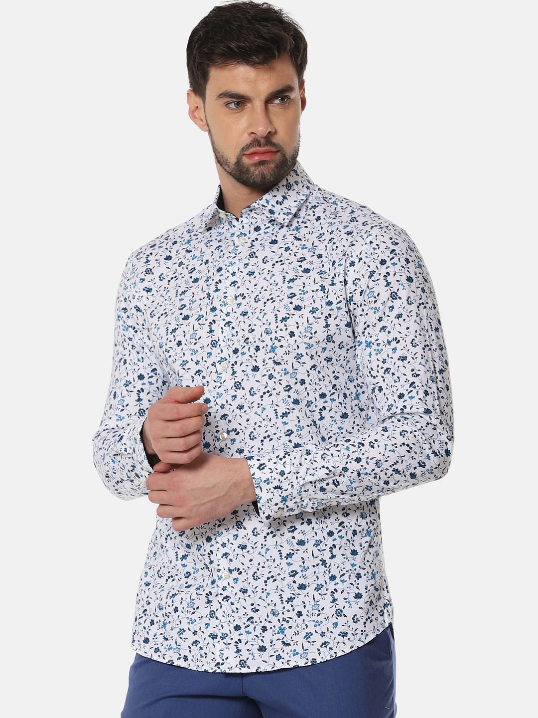 White All Over Print Full Sleeves Shirt