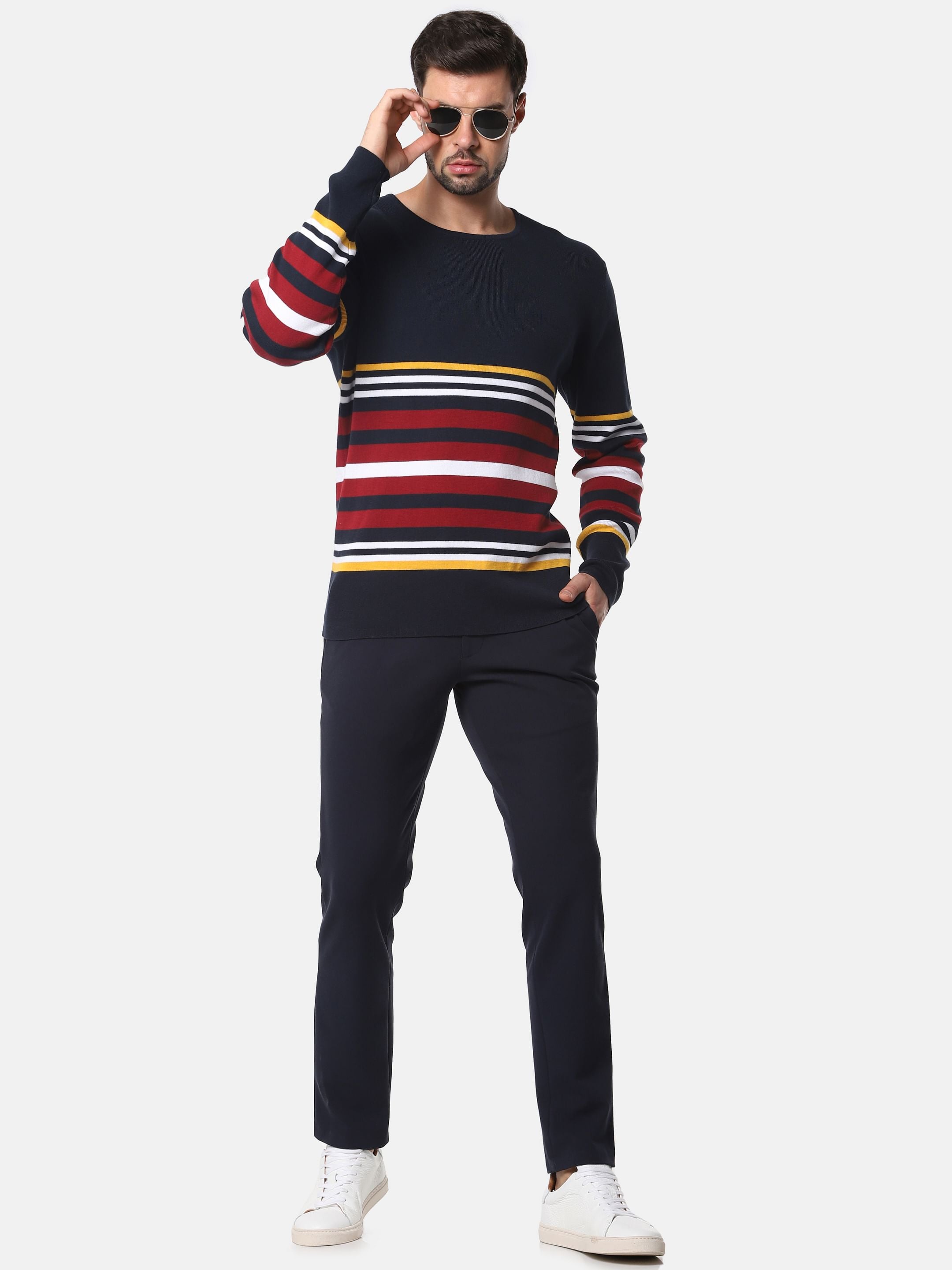 Navy Blue Striped Pullover