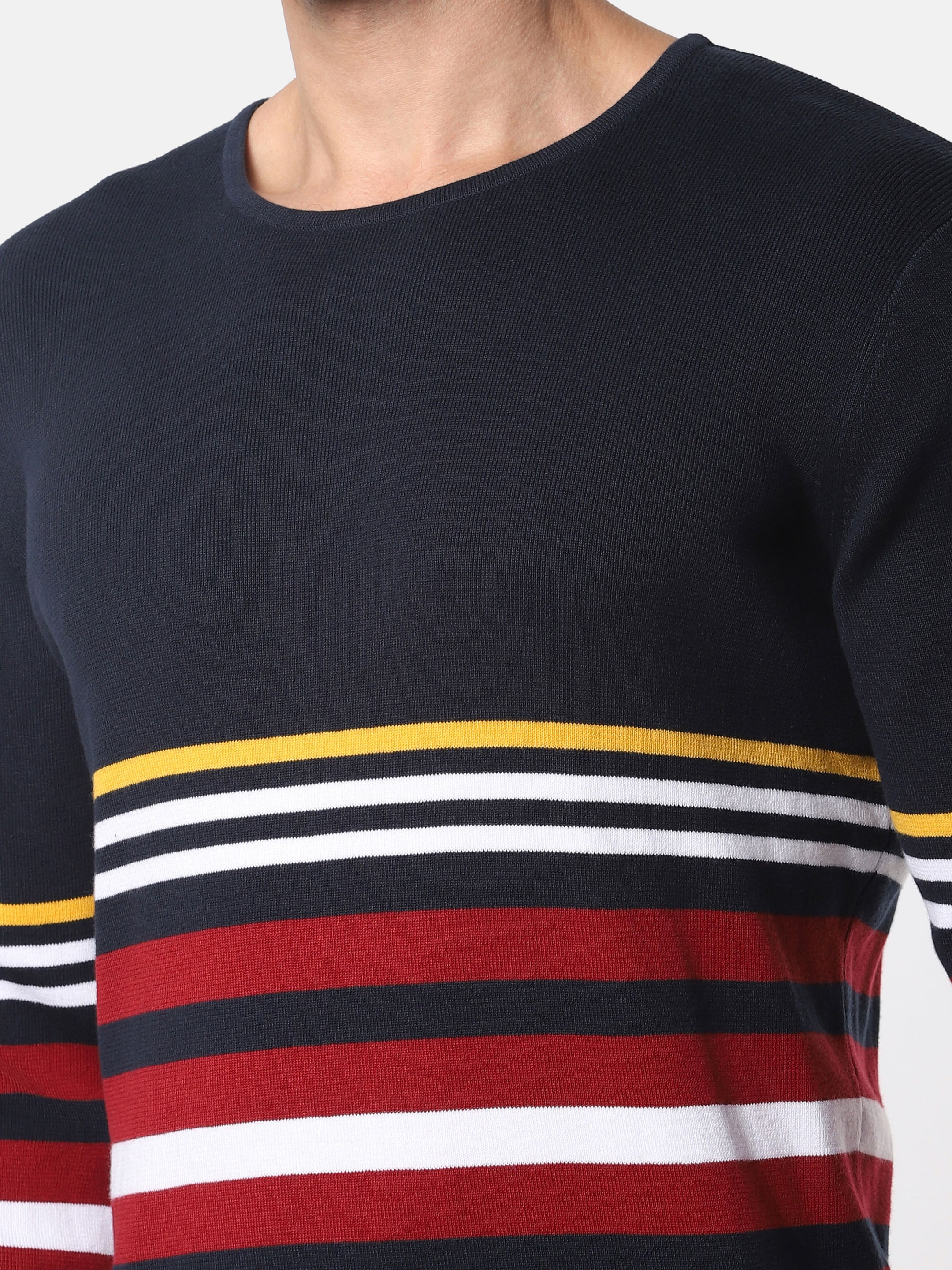 Navy Blue Striped Pullover