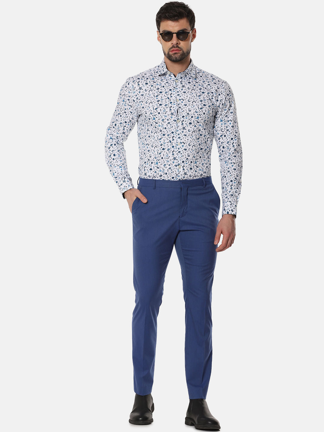 Blue Mid Rise Formal Trousers