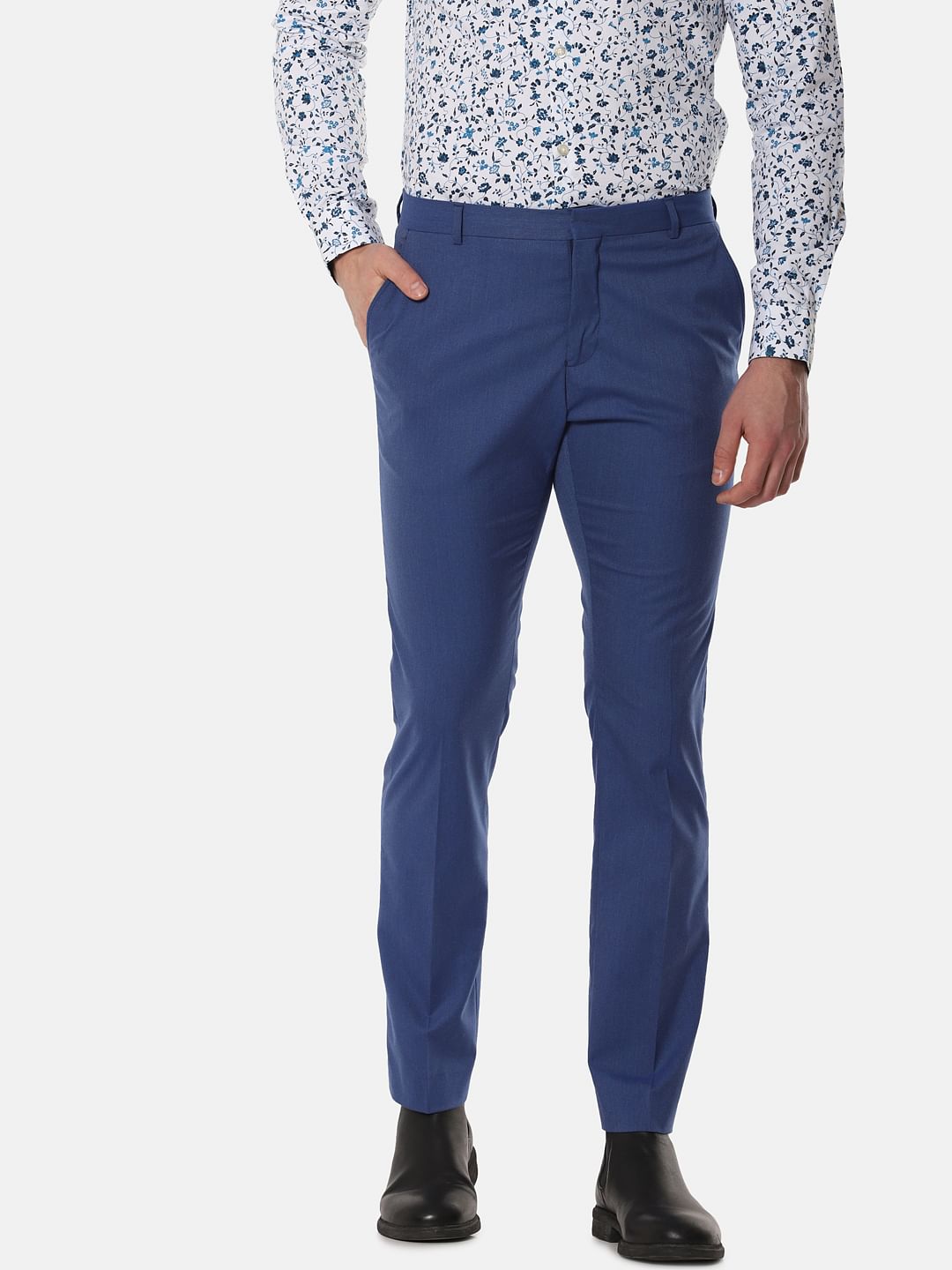 Blue Mid Rise Formal Trousers