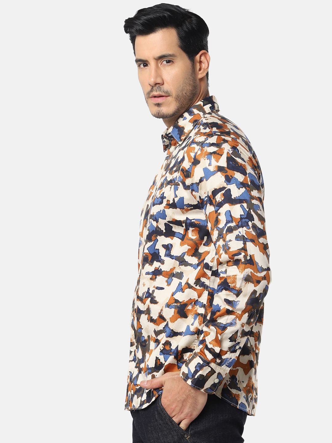 Cream All Over Print Full Sleeves Shirt