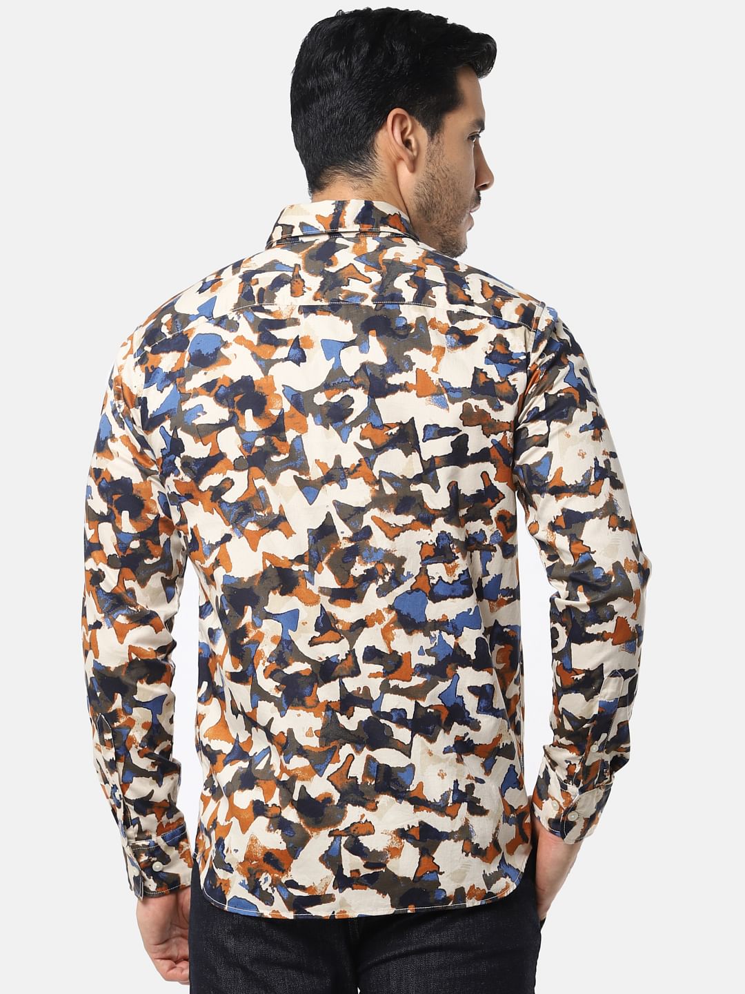 Cream All Over Print Full Sleeves Shirt