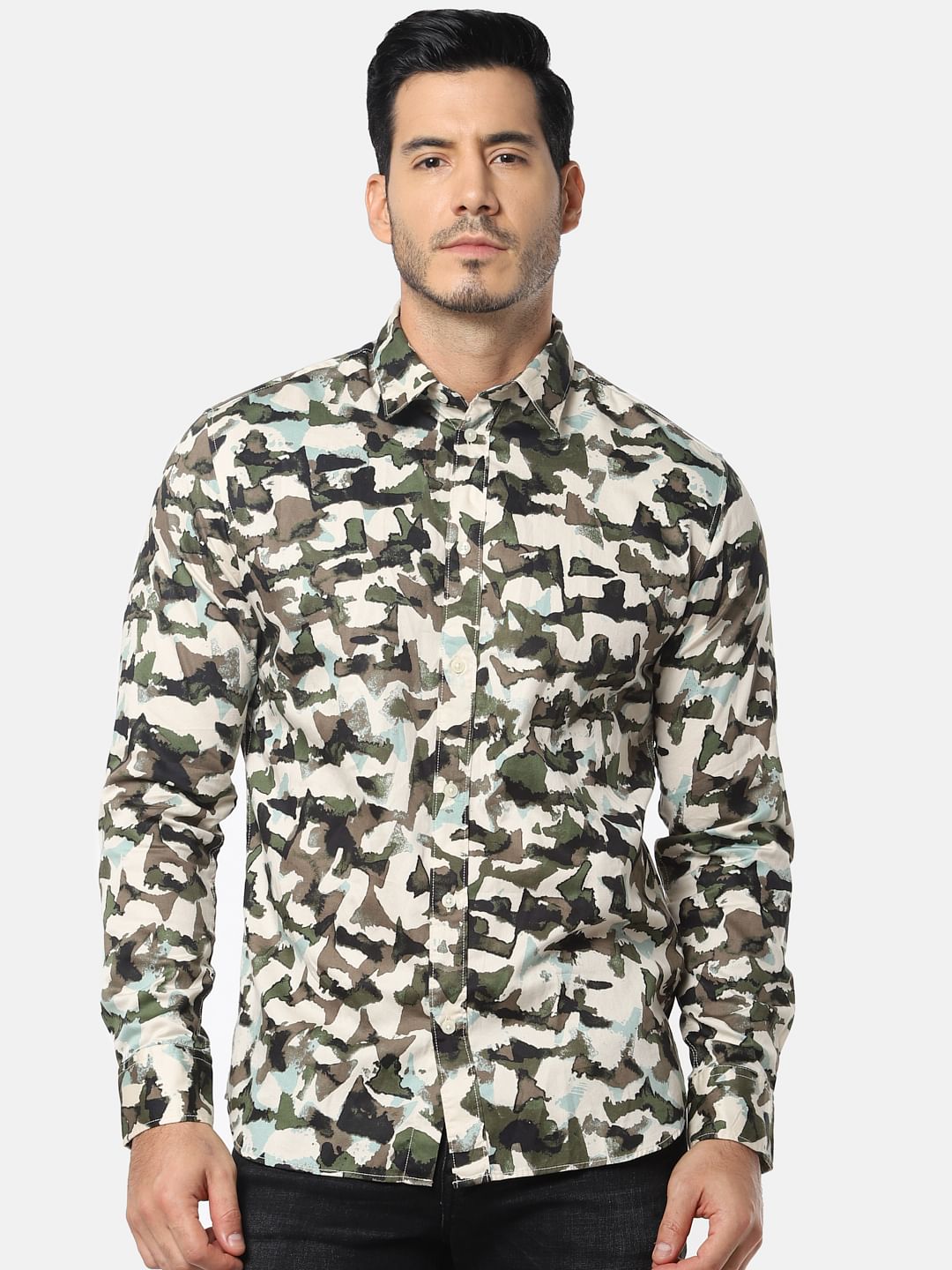 Green All Over Print Full Sleeves Shirt