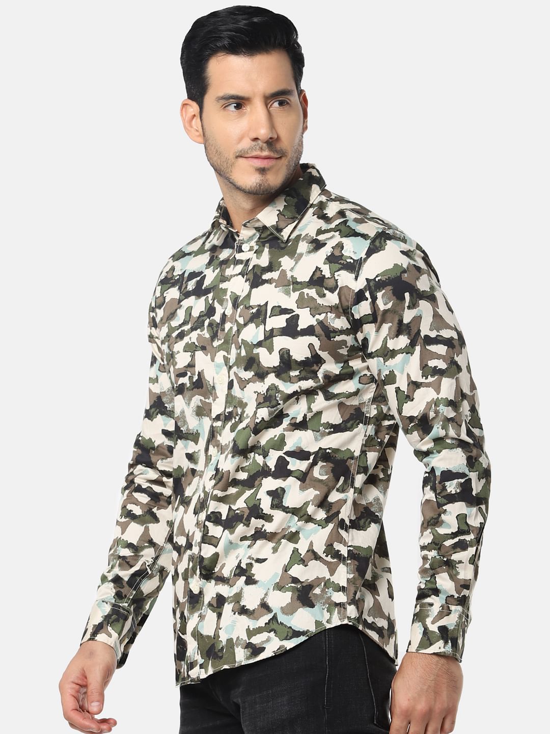 Green All Over Print Full Sleeves Shirt