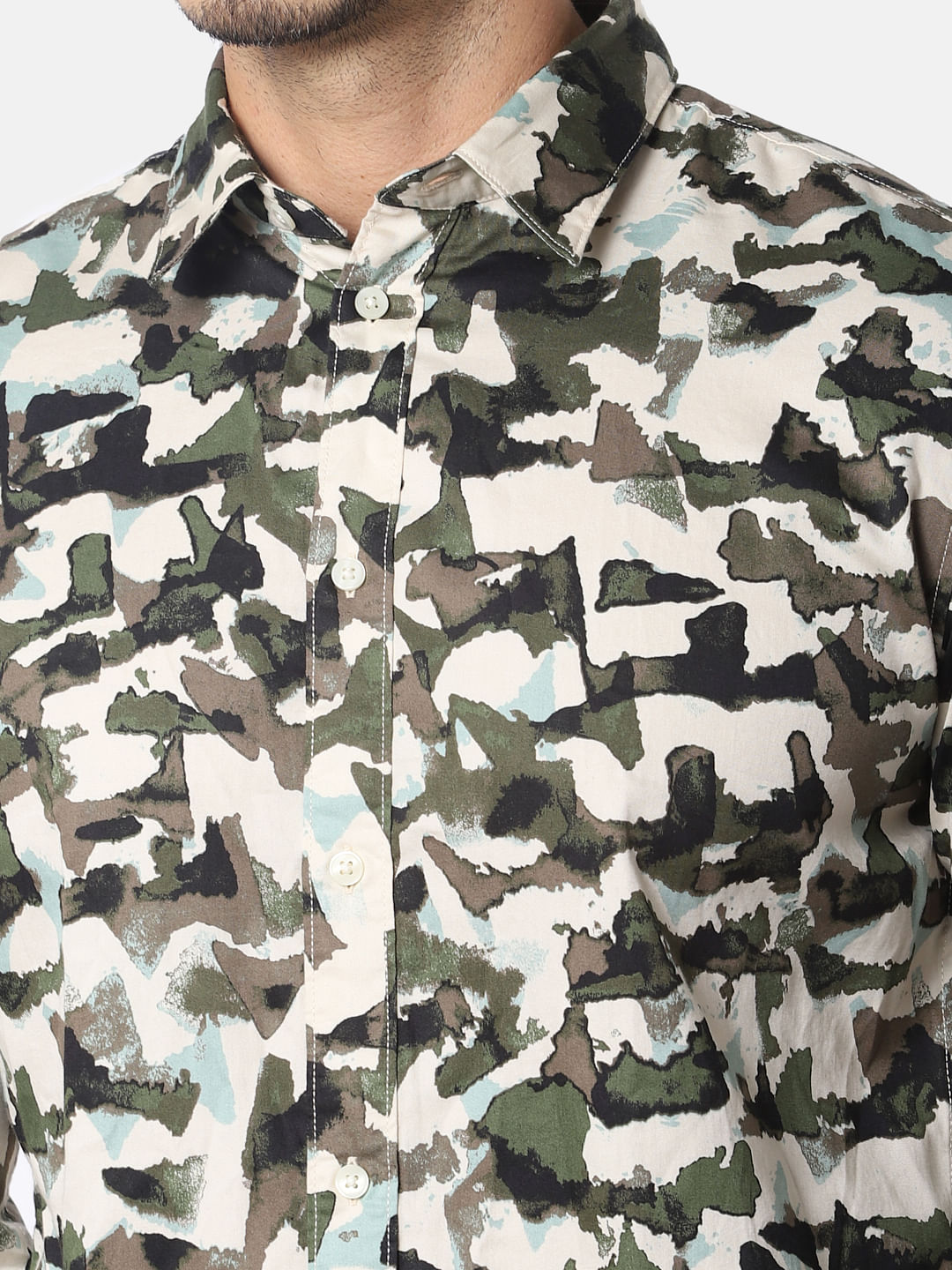 Green All Over Print Full Sleeves Shirt