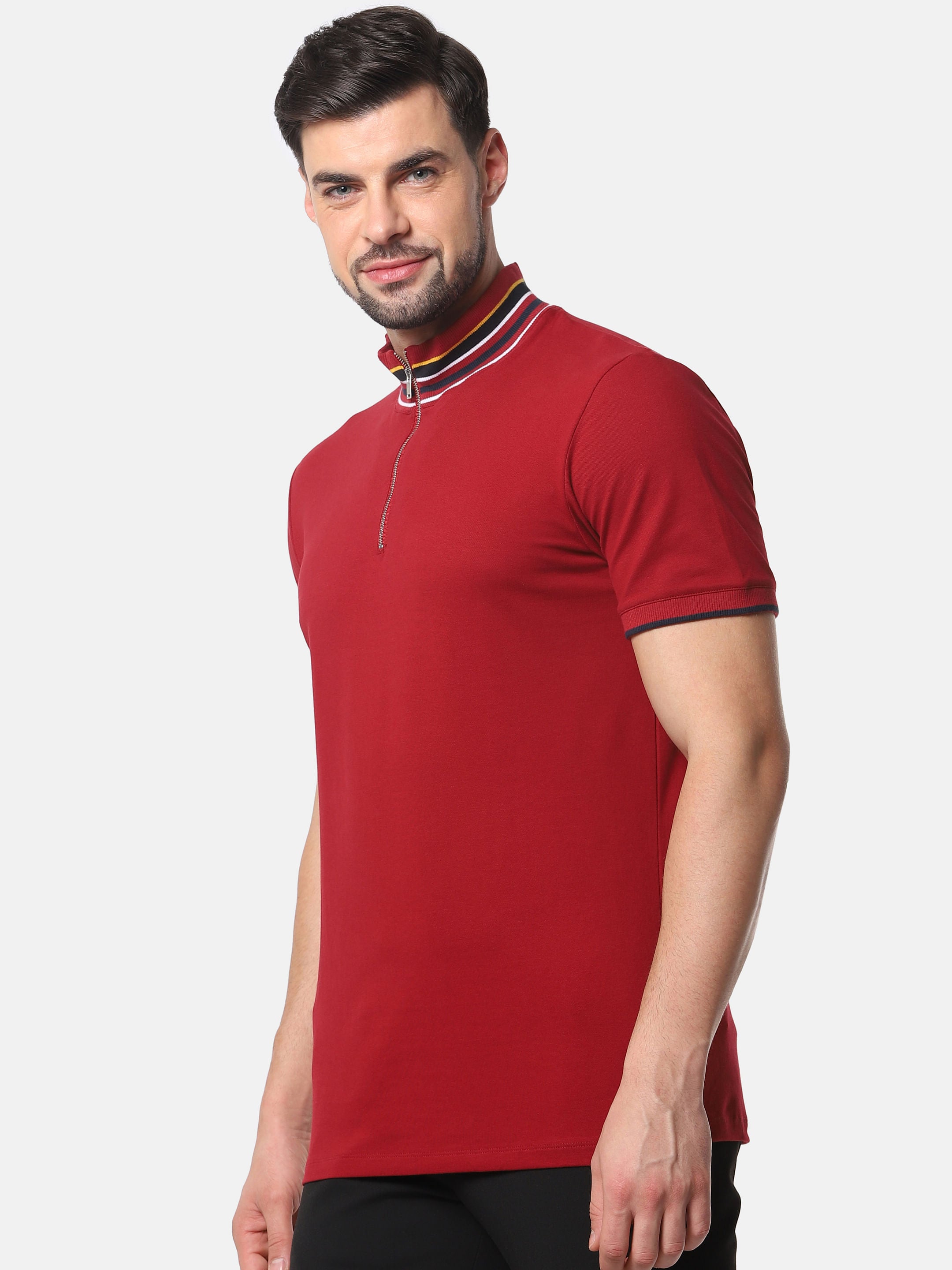 Red Slim Fit High Neck T-Shirt