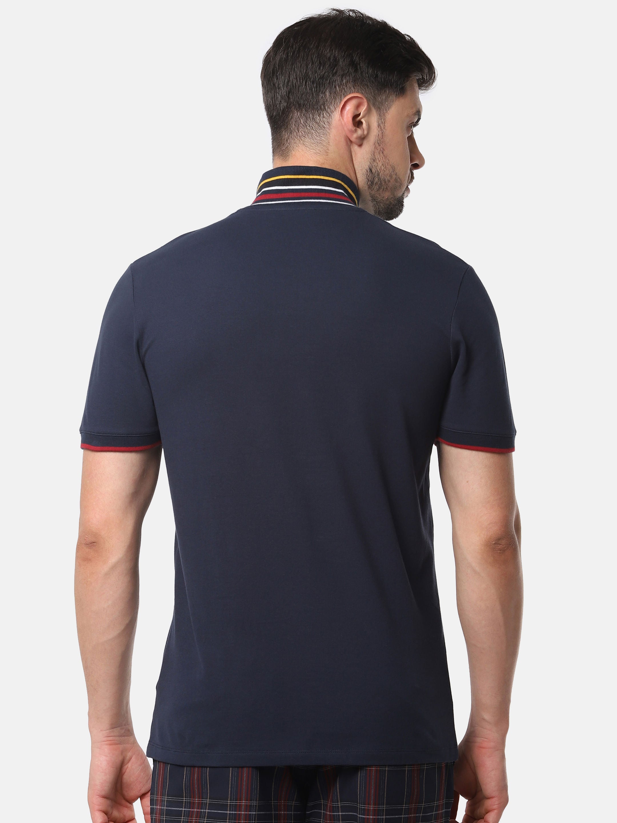 Dark Blue Zip Detail High Neck T-Shirt