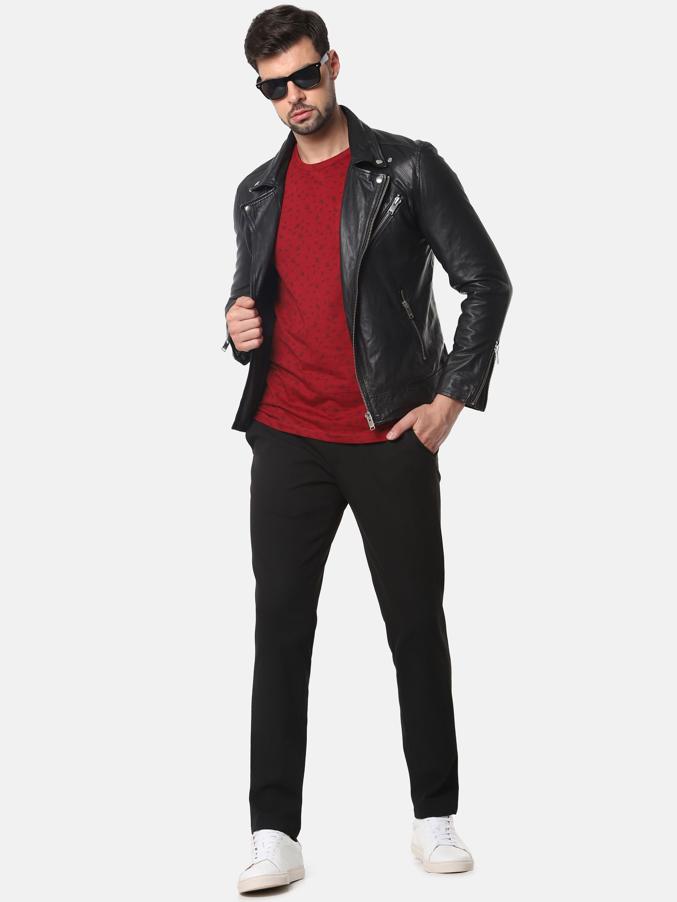 Red All Over Print Slim Fit Crew Neck T-Shirt