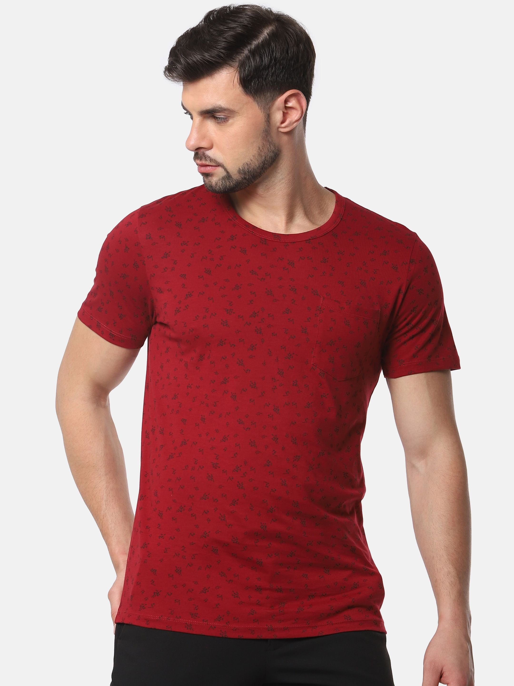 Red All Over Print Slim Fit Crew Neck T-Shirt
