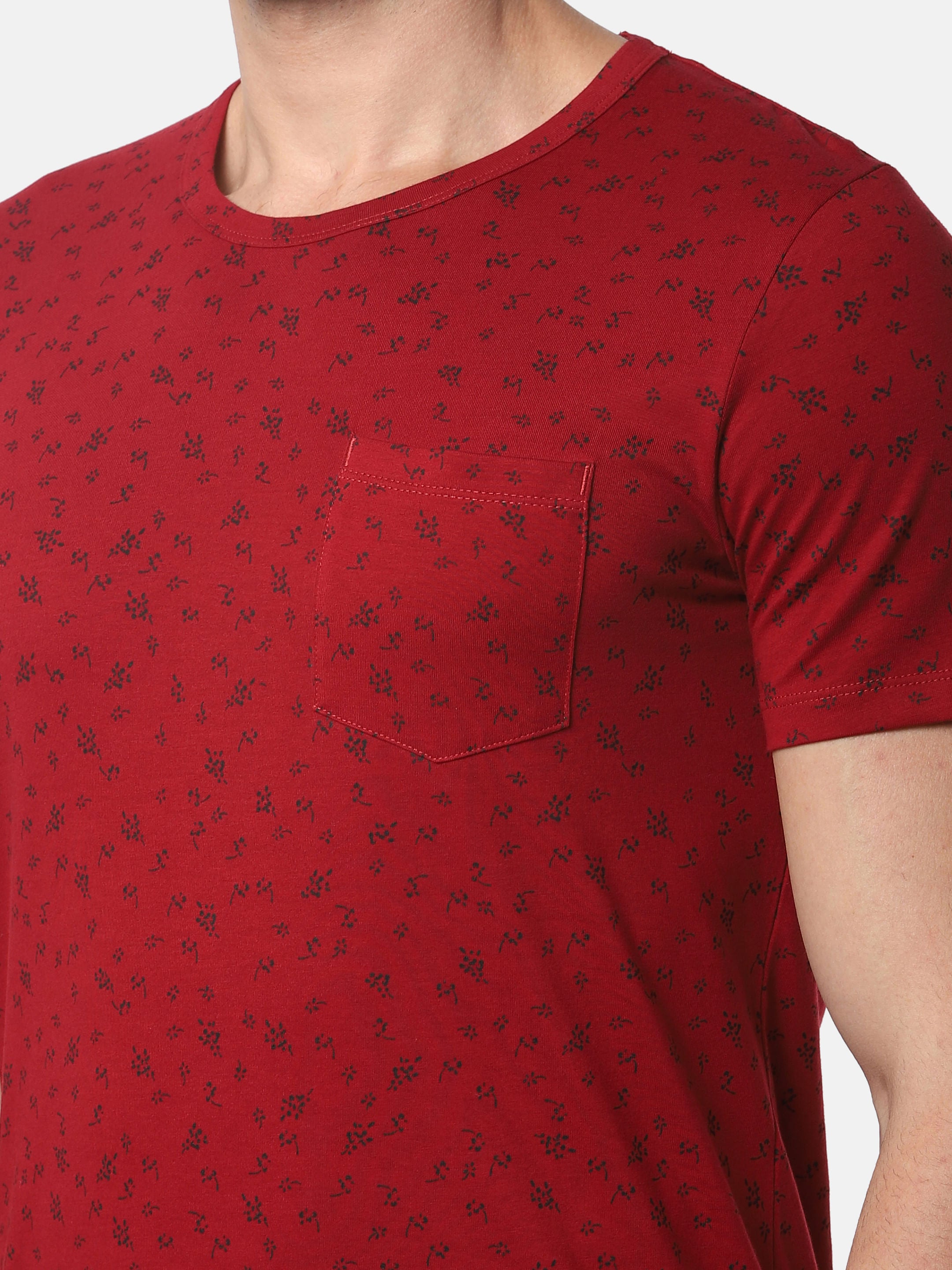 Red All Over Print Slim Fit Crew Neck T-Shirt