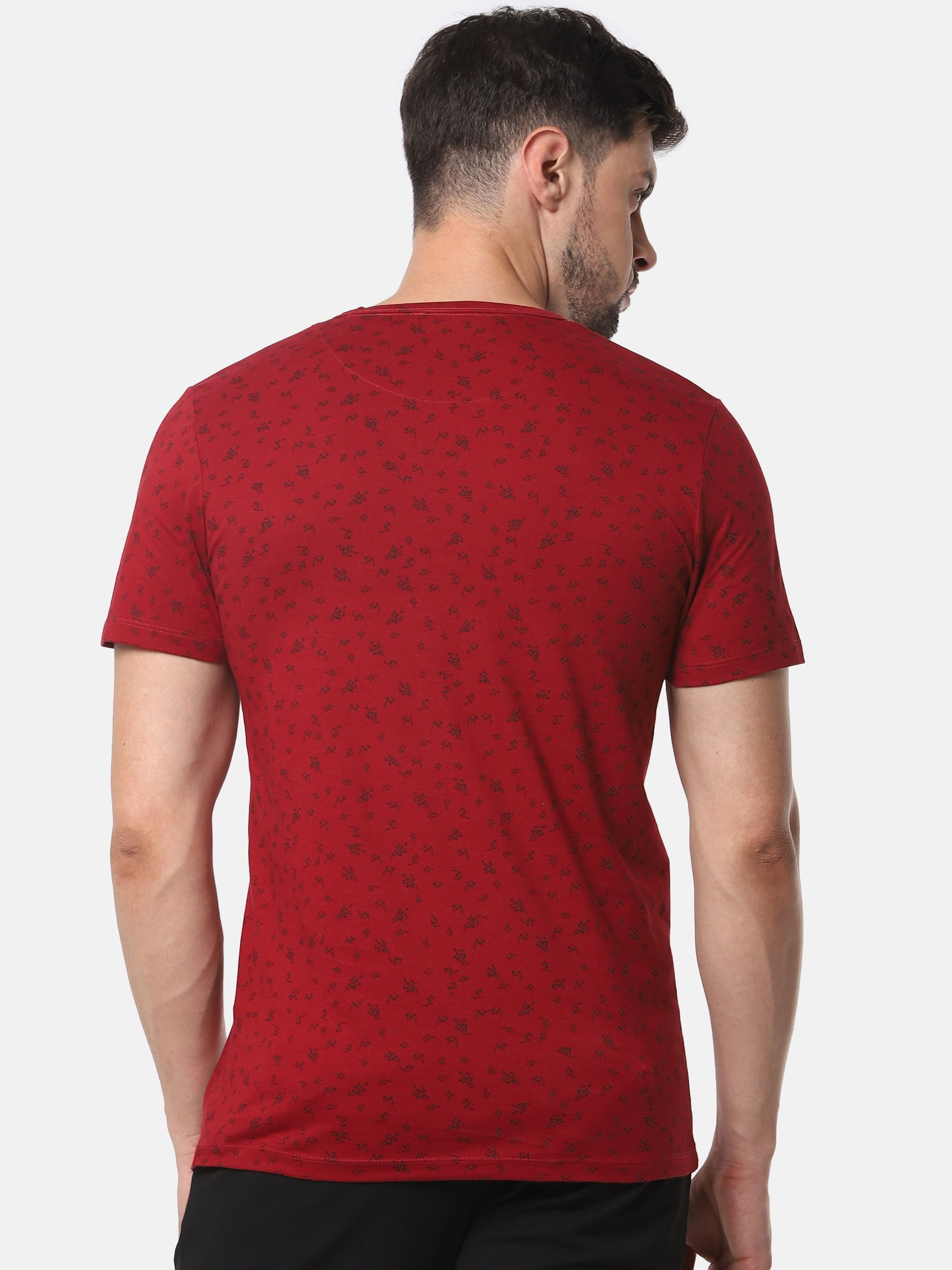 Red All Over Print Slim Fit Crew Neck T-Shirt