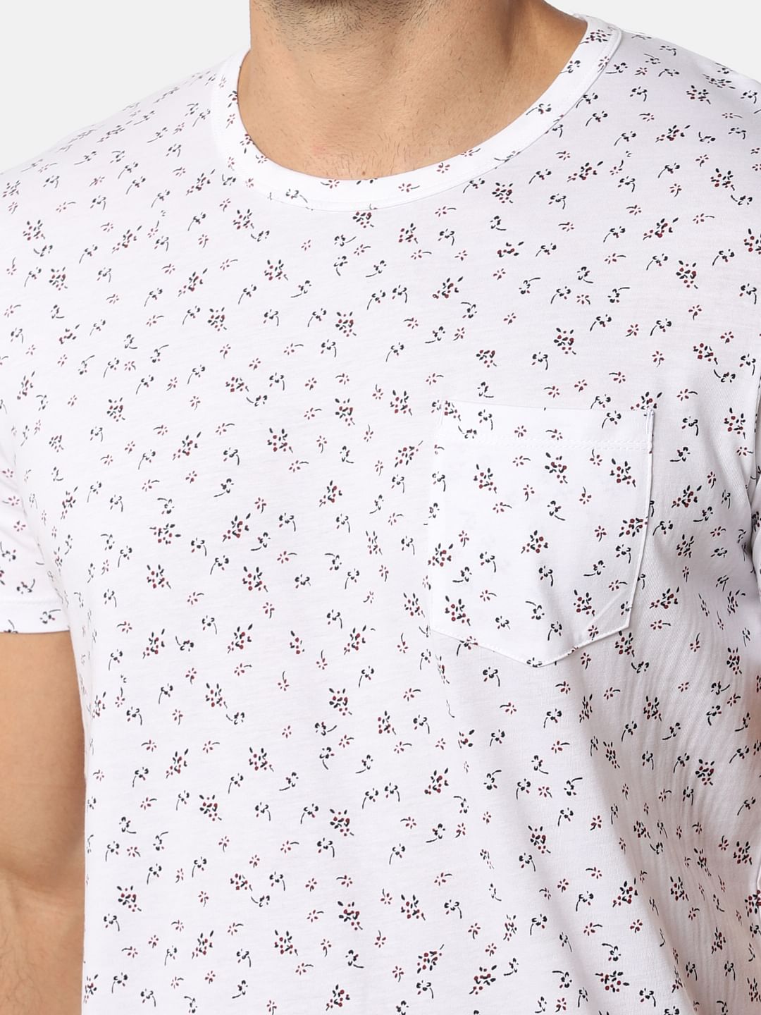 White All Over Print Slim Fit Crew Neck T-Shirt