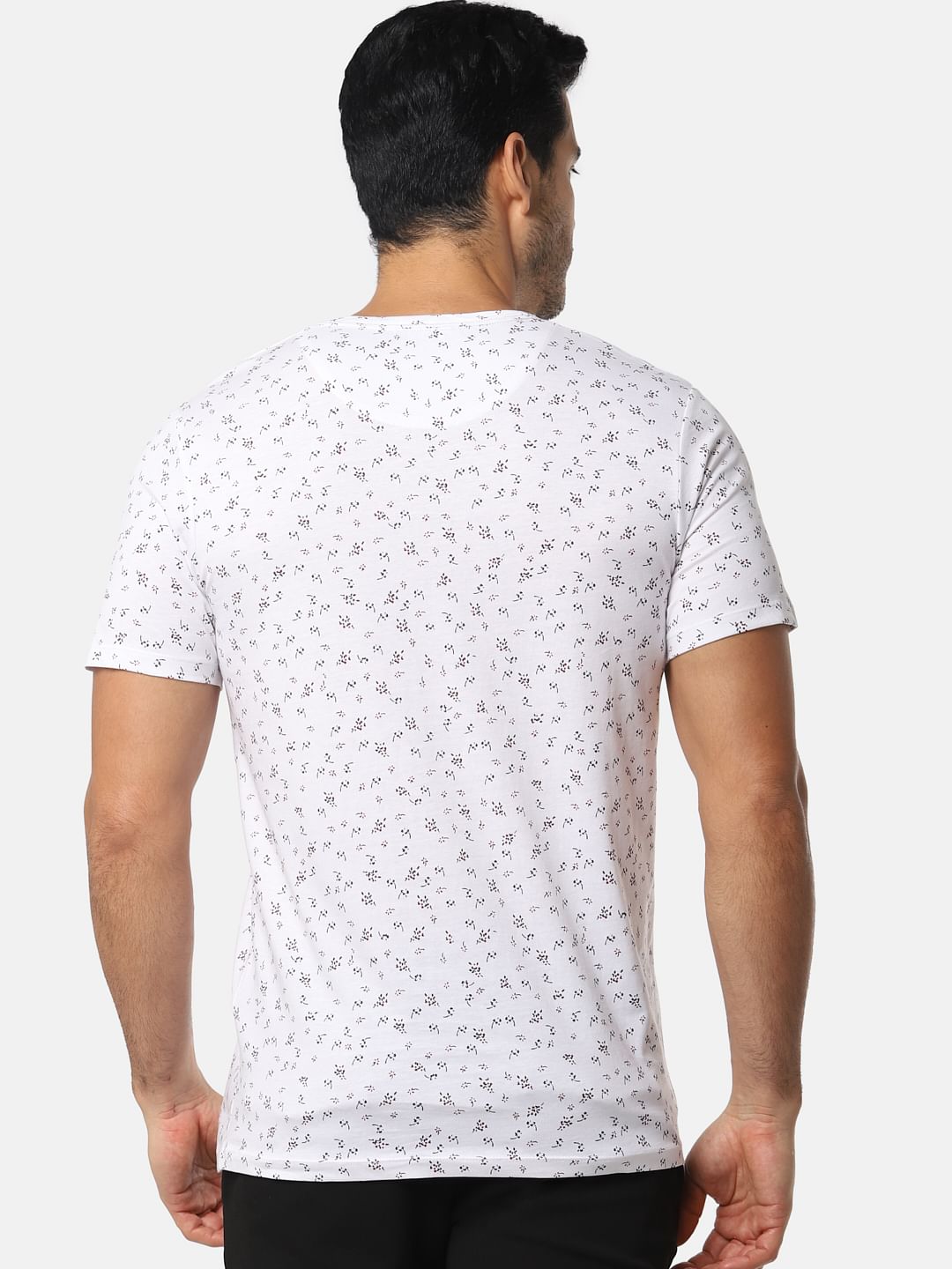 White All Over Print Slim Fit Crew Neck T-Shirt