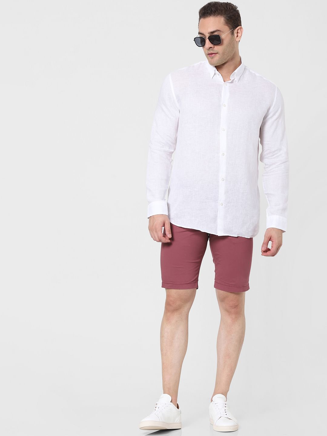 Pink Mid Rise Chino Shorts