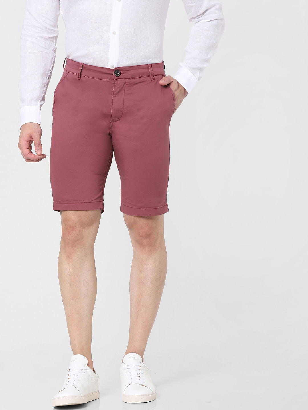 Pink Mid Rise Chino Shorts