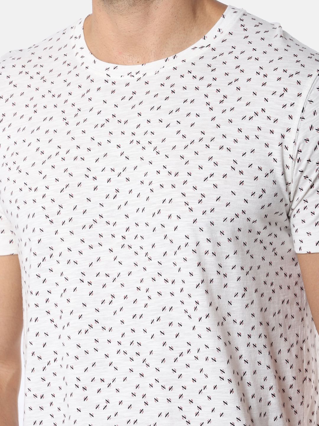 White All Over Print Slim Fit Crew Neck T-Shirt