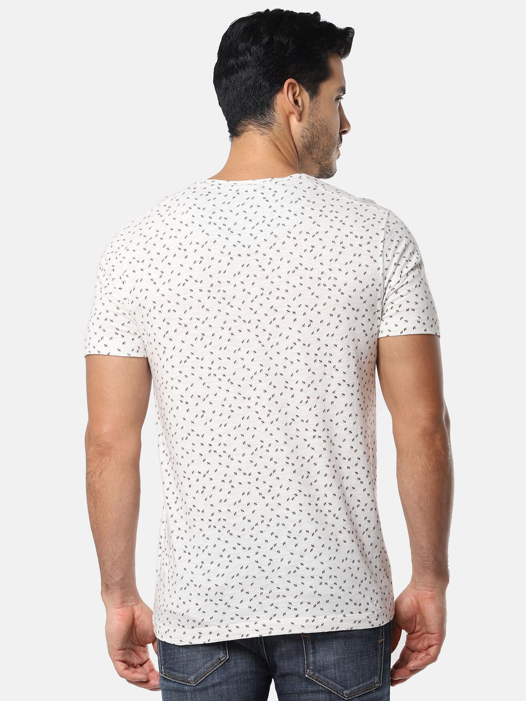 White All Over Print Slim Fit Crew Neck T-Shirt