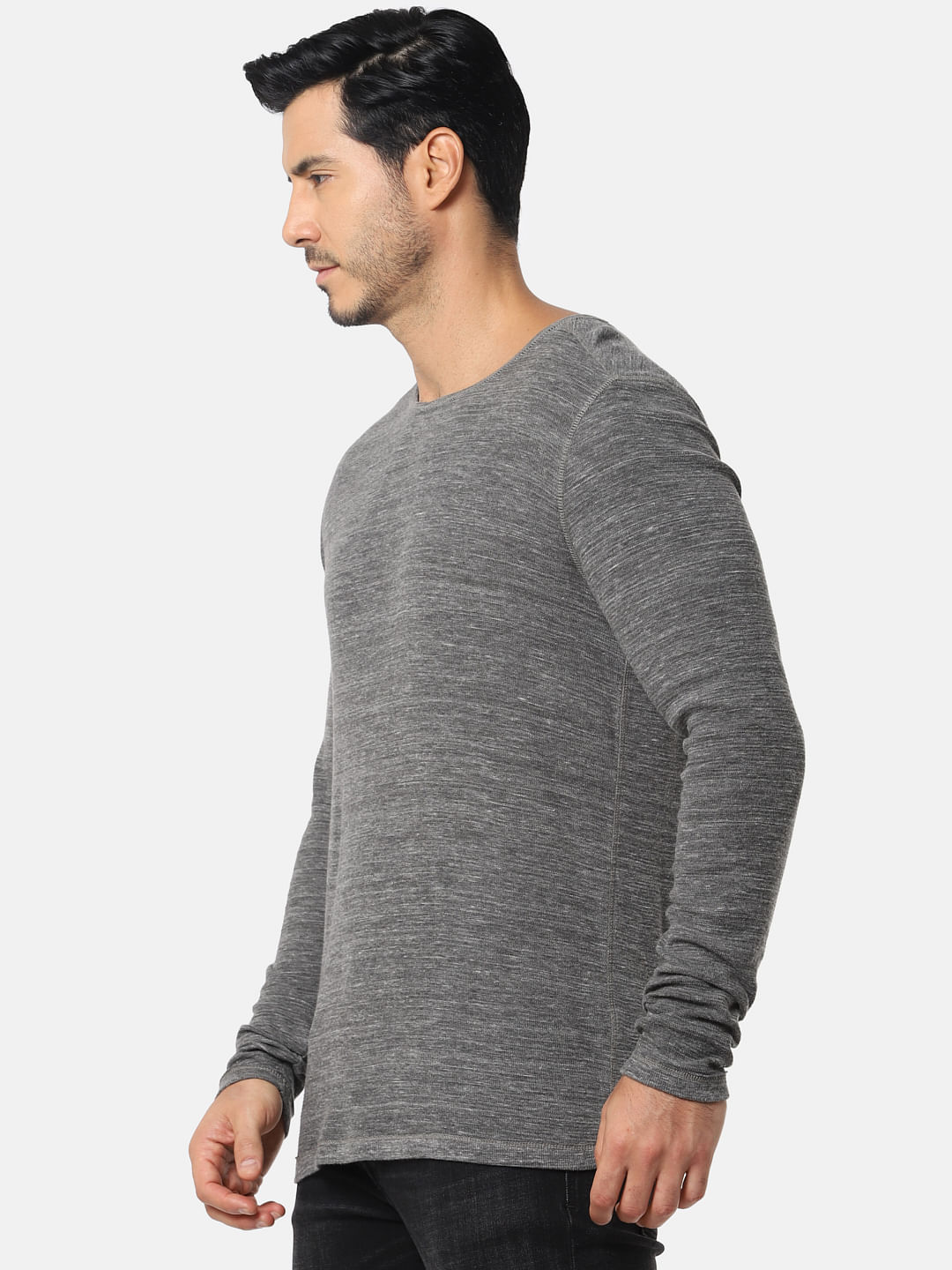 Grey Long Sleeves Crew Neck T-Shirt