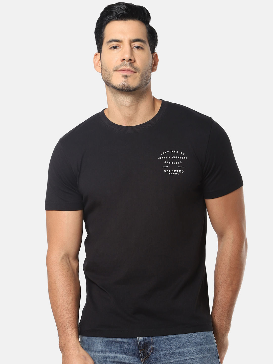 Black Text Print Crew Neck T-Shirt