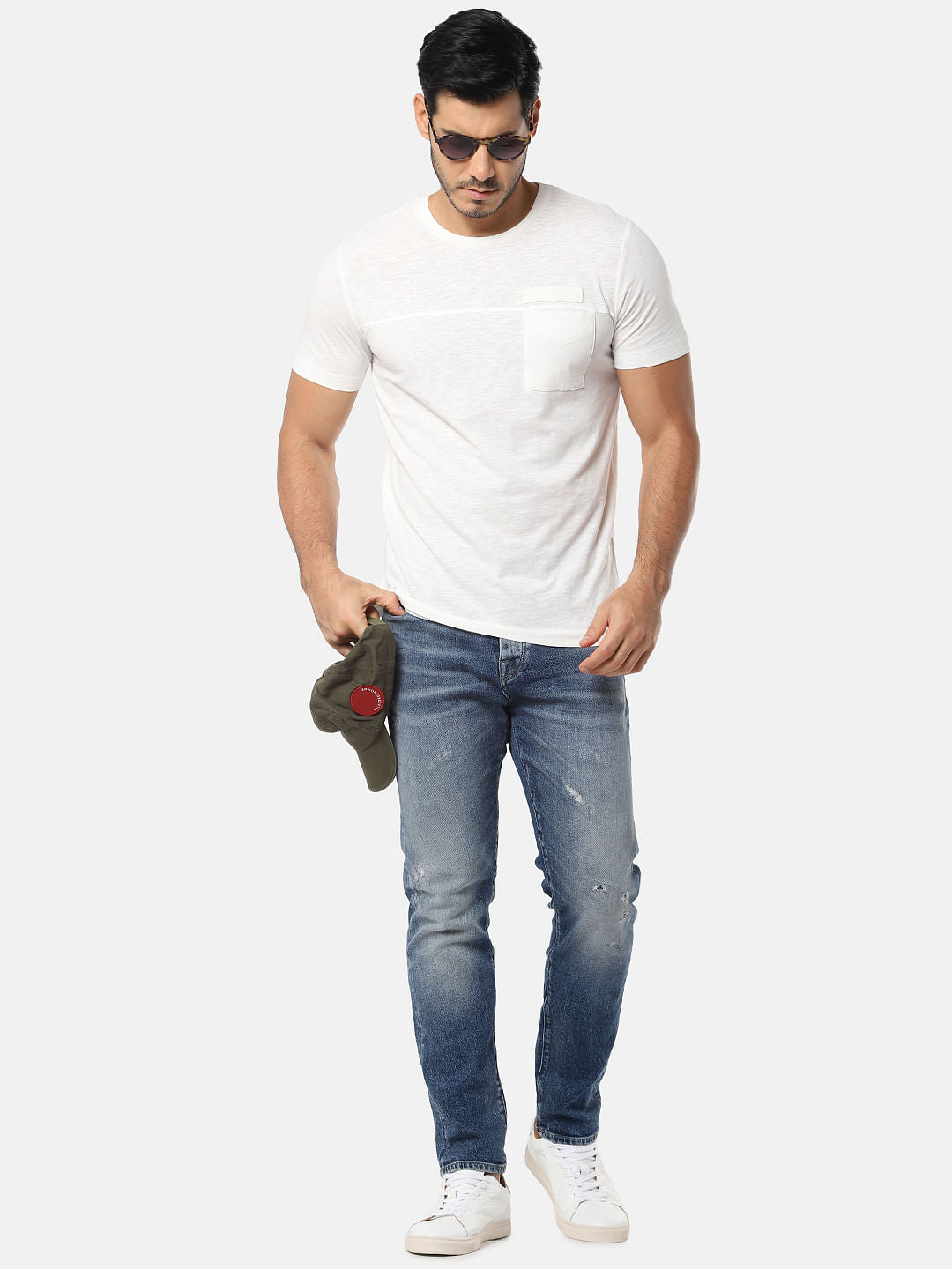 White One Pocket Slim Fit Crew Neck T-Shirt