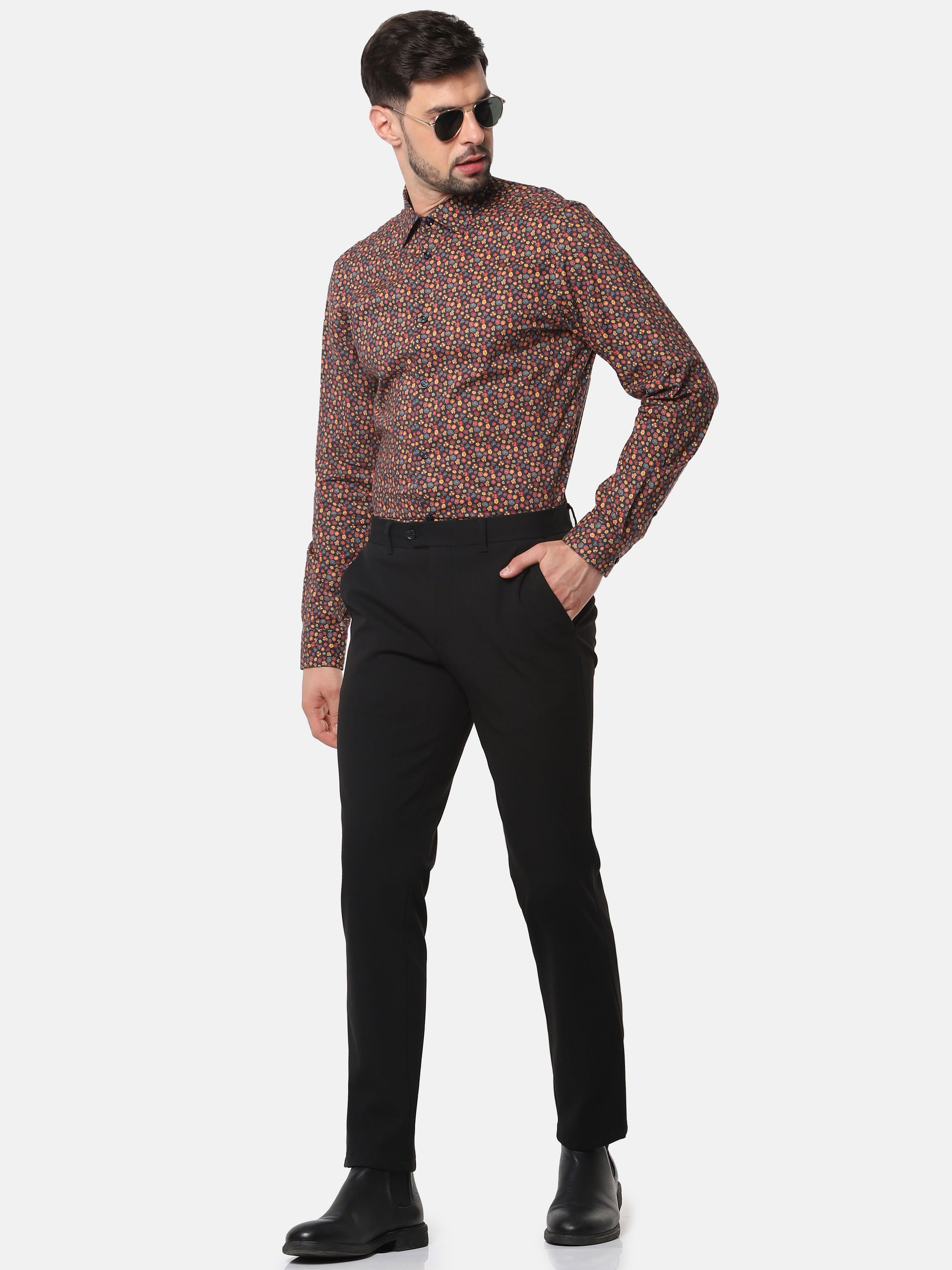 Brown Floral Print Full Sleeves Shirt