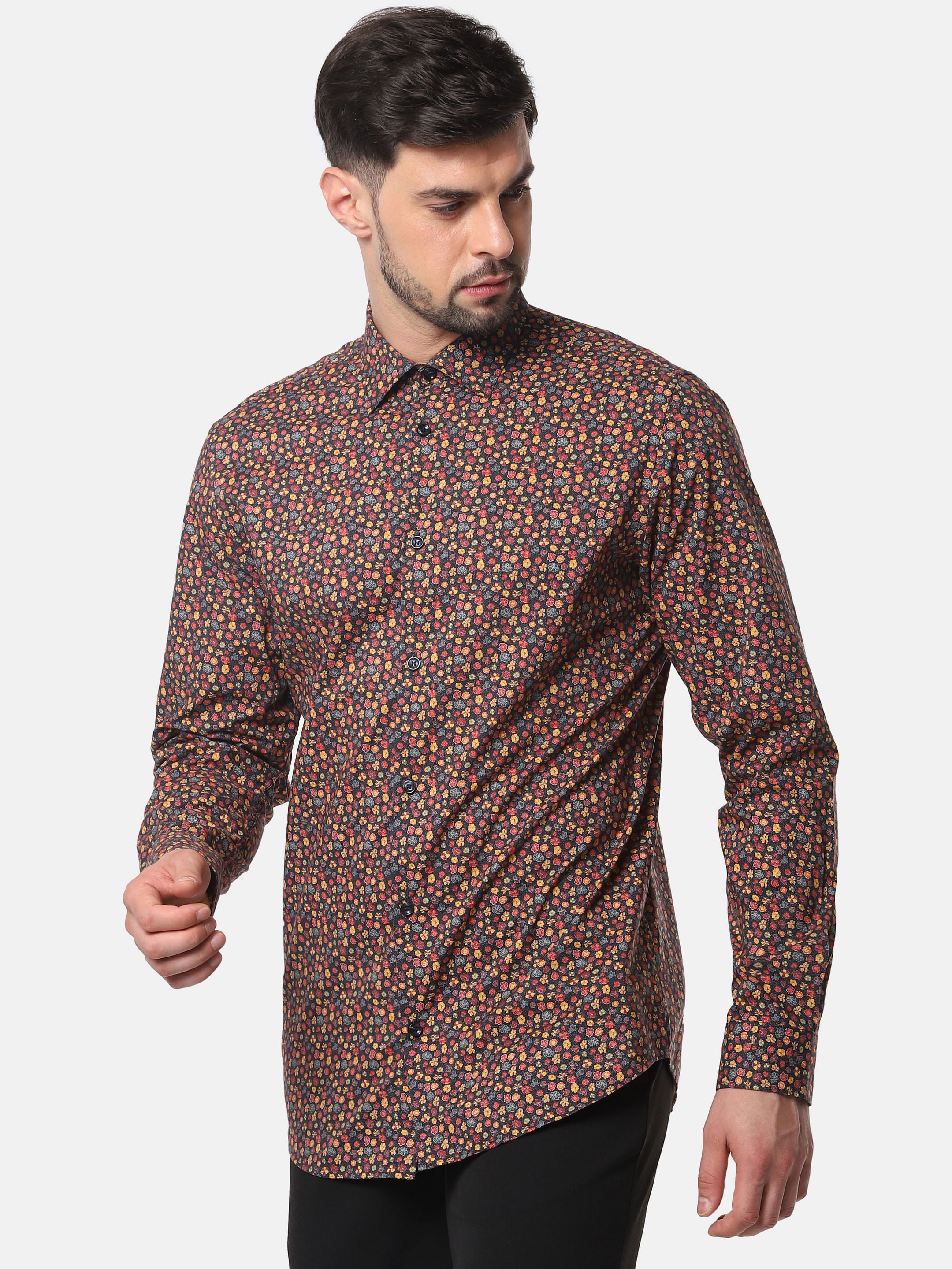 Brown Floral Print Full Sleeves Shirt