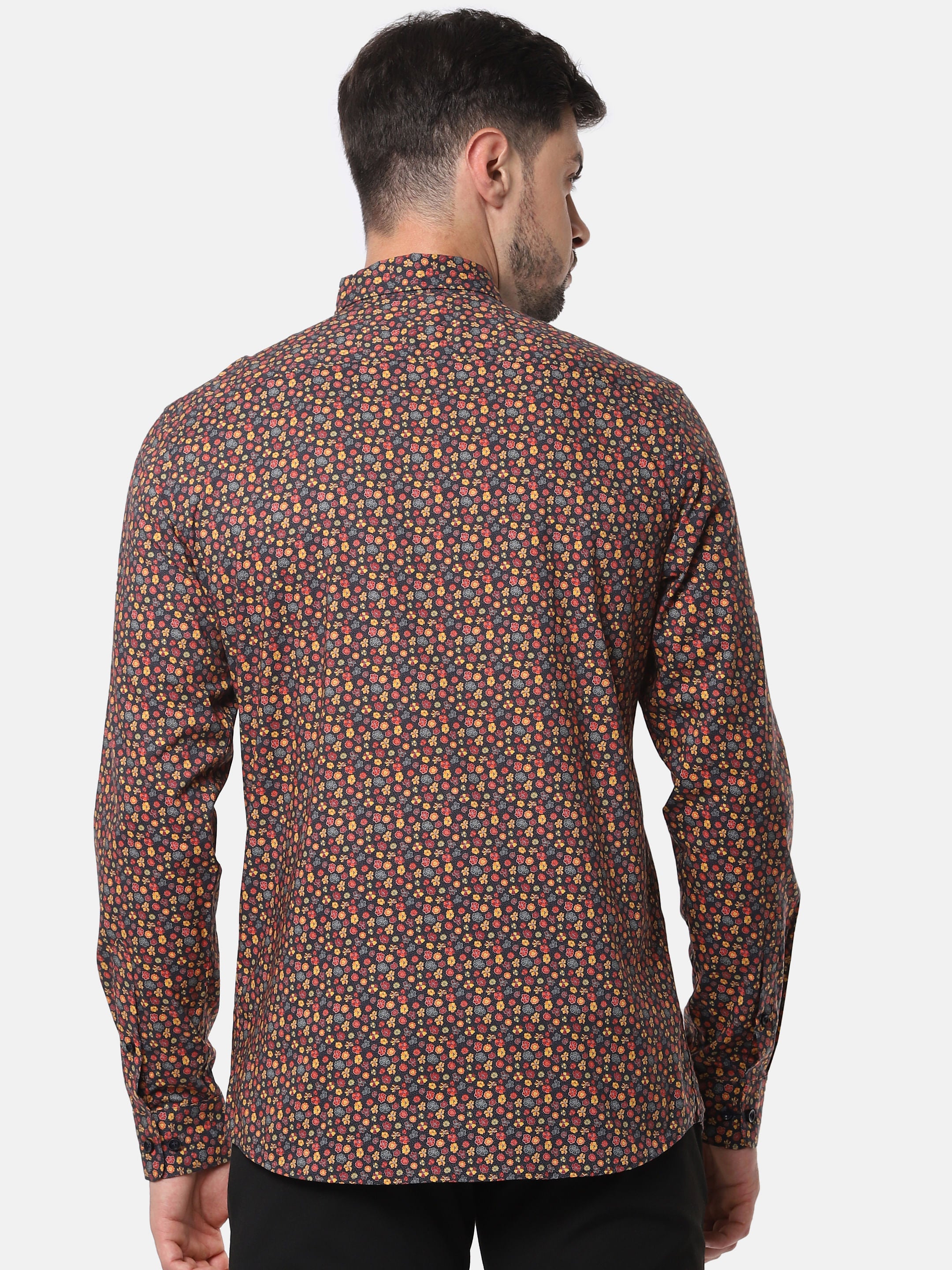 Brown Floral Print Full Sleeves Shirt