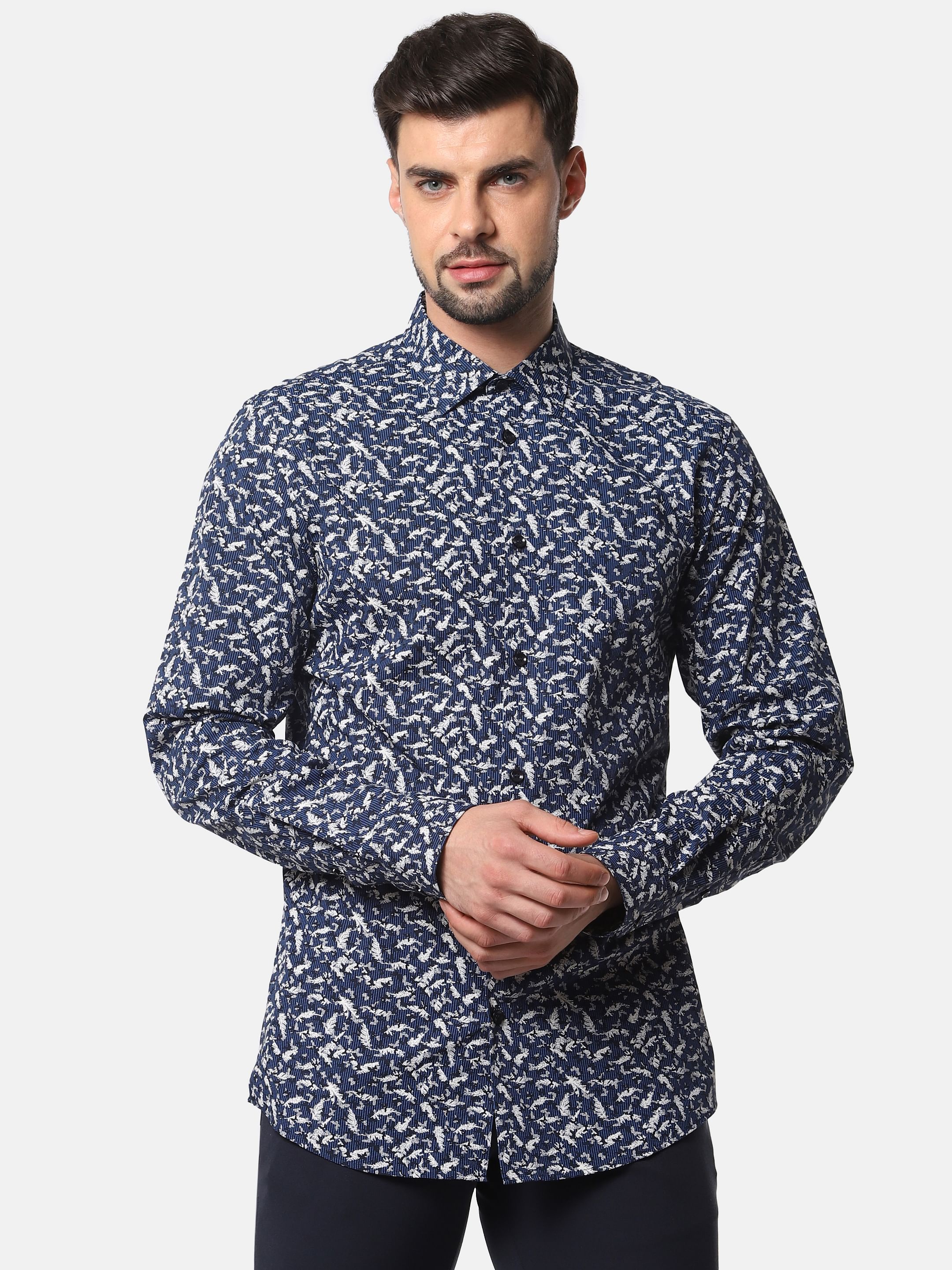 Blue All Over Print Full Sleeves Shirt