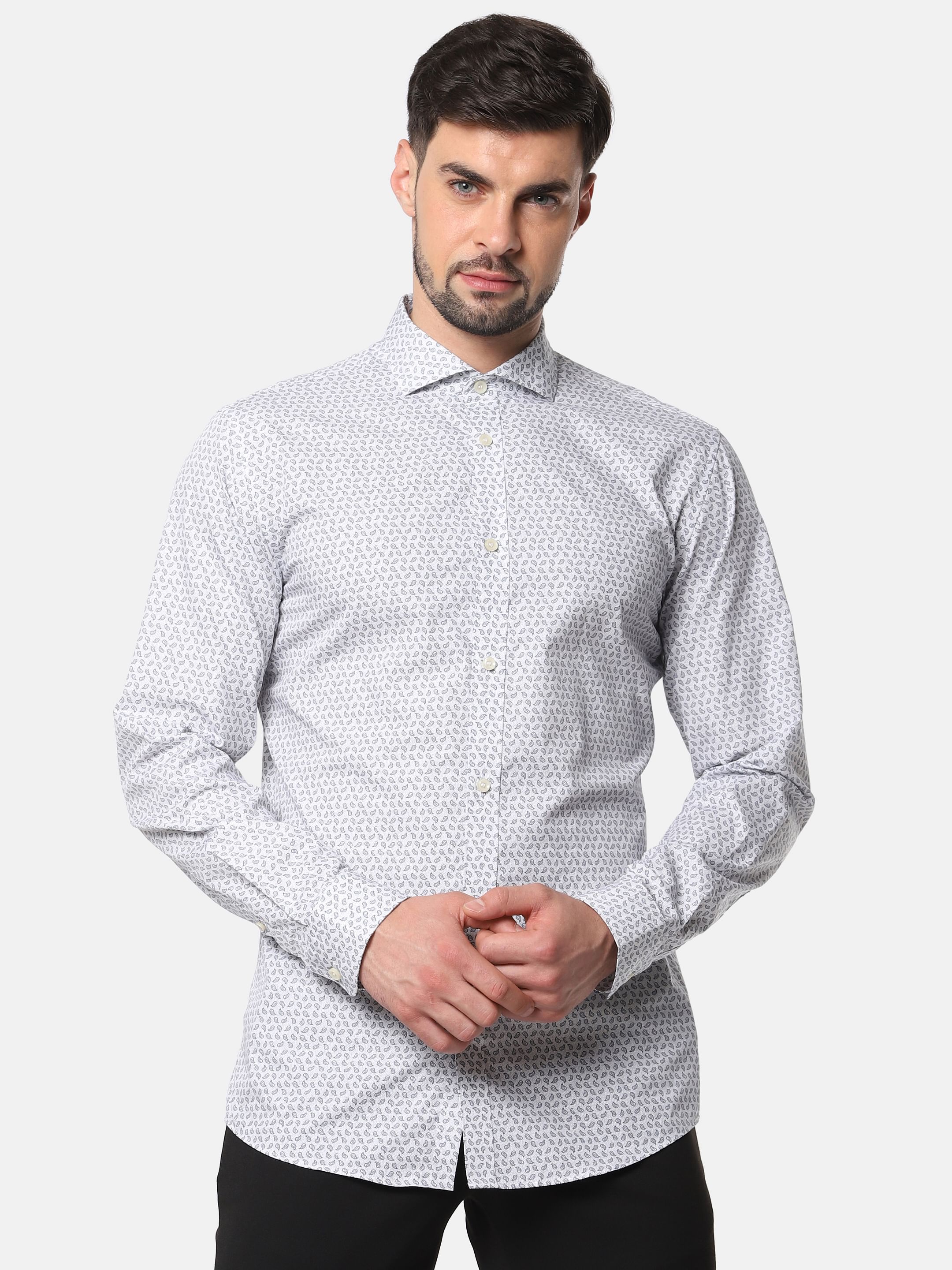 White All Over Print Full Sleeves Shirt