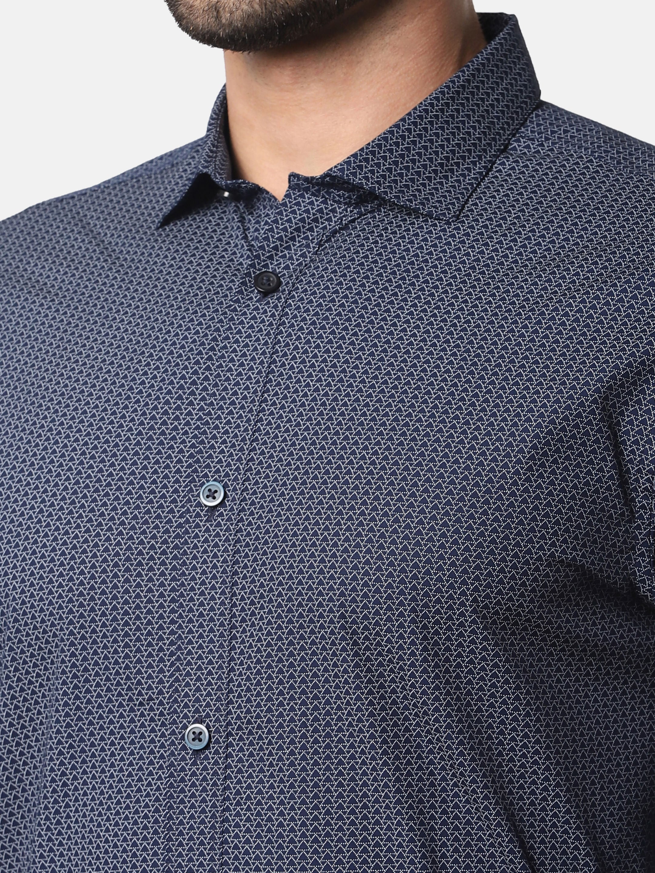 Navy Blue Printed Full Sleeves Shirt