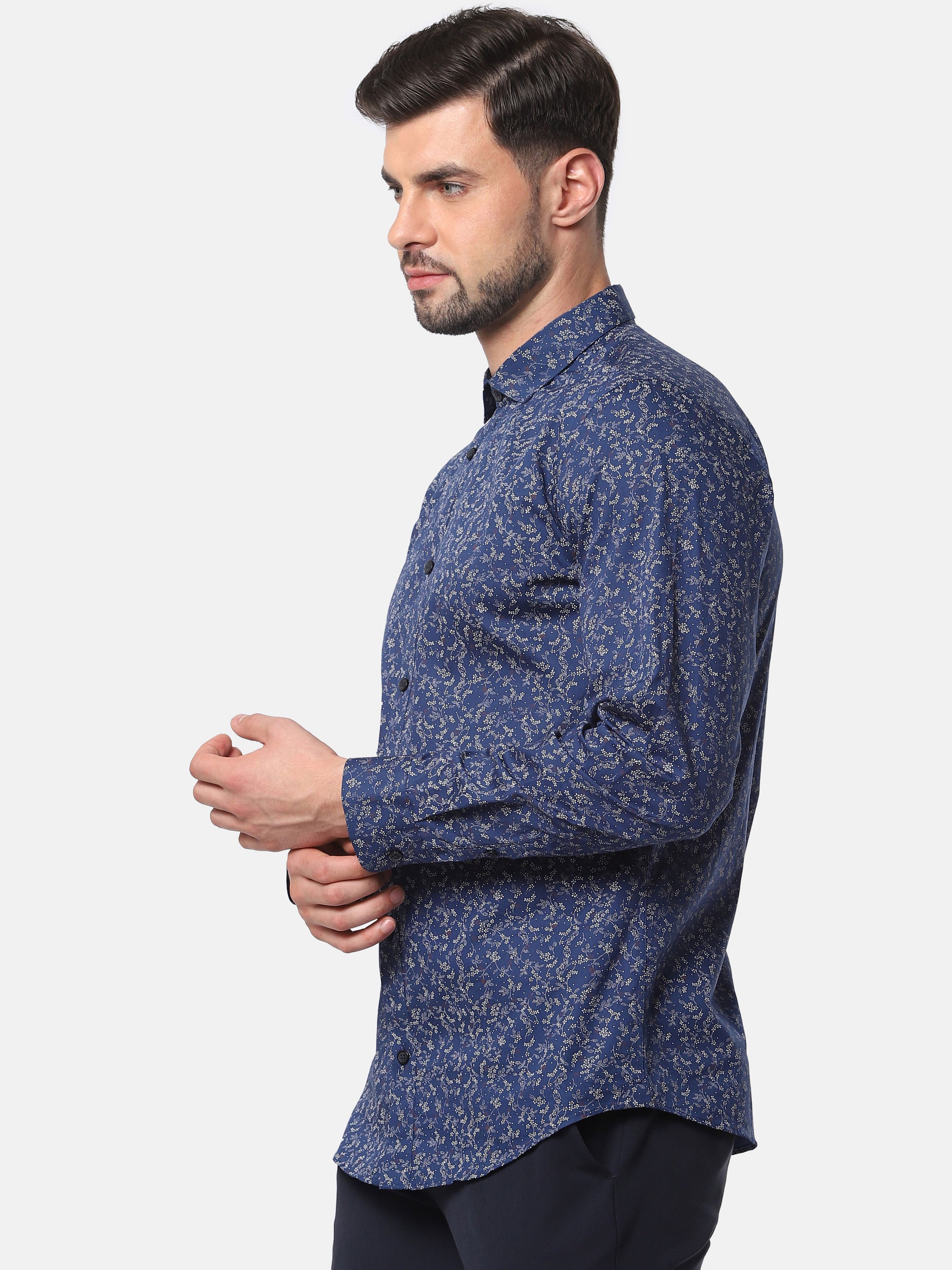 Blue Floral Print Full Sleeves Shirt