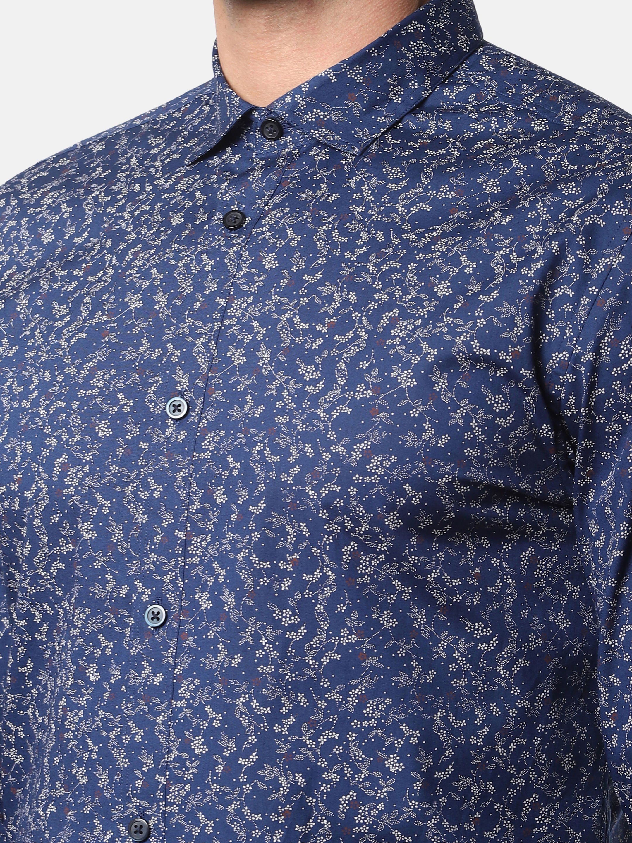 Blue Floral Print Full Sleeves Shirt