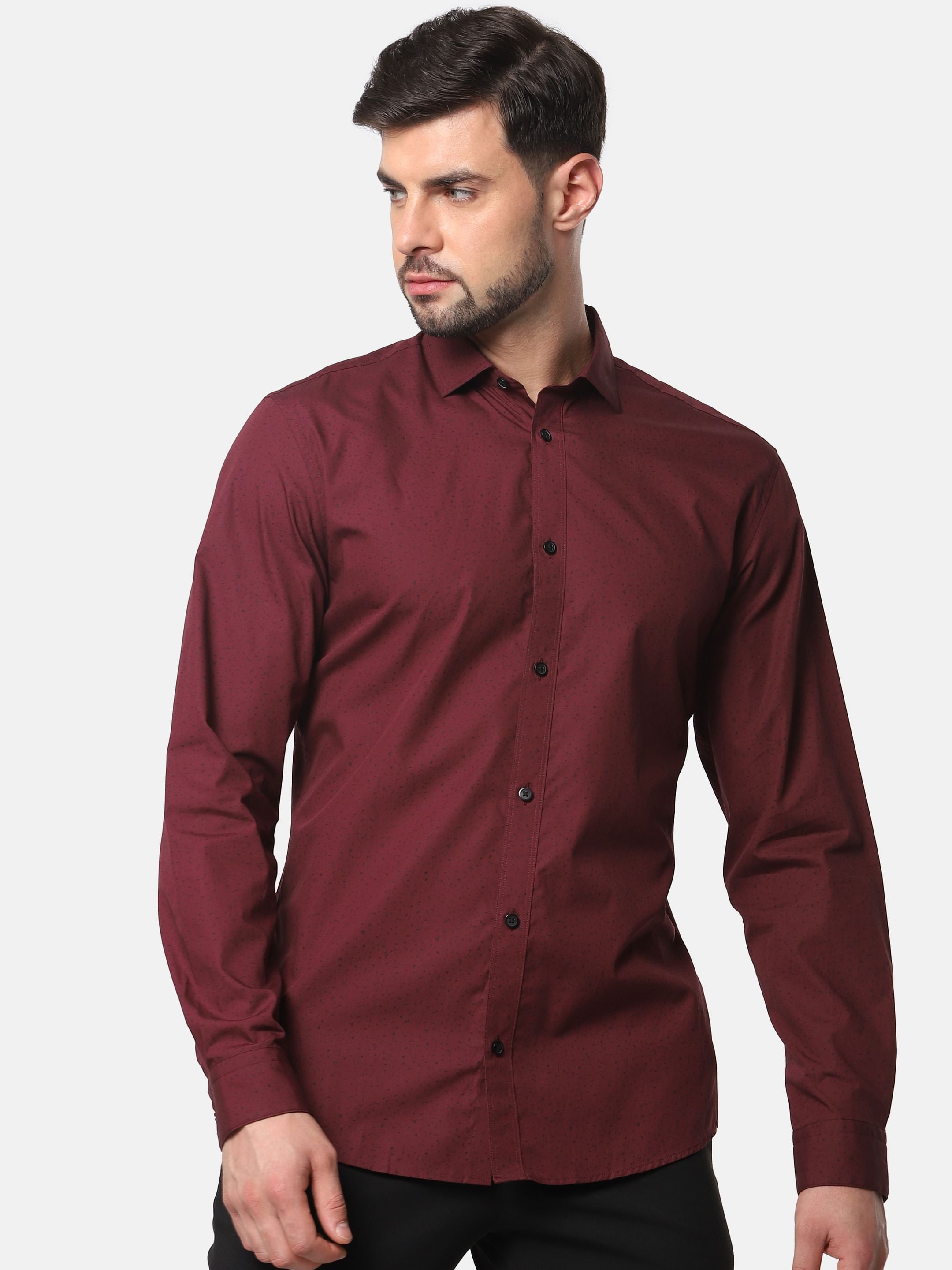 Burgundy All Over Print Full Sleeves Shirt