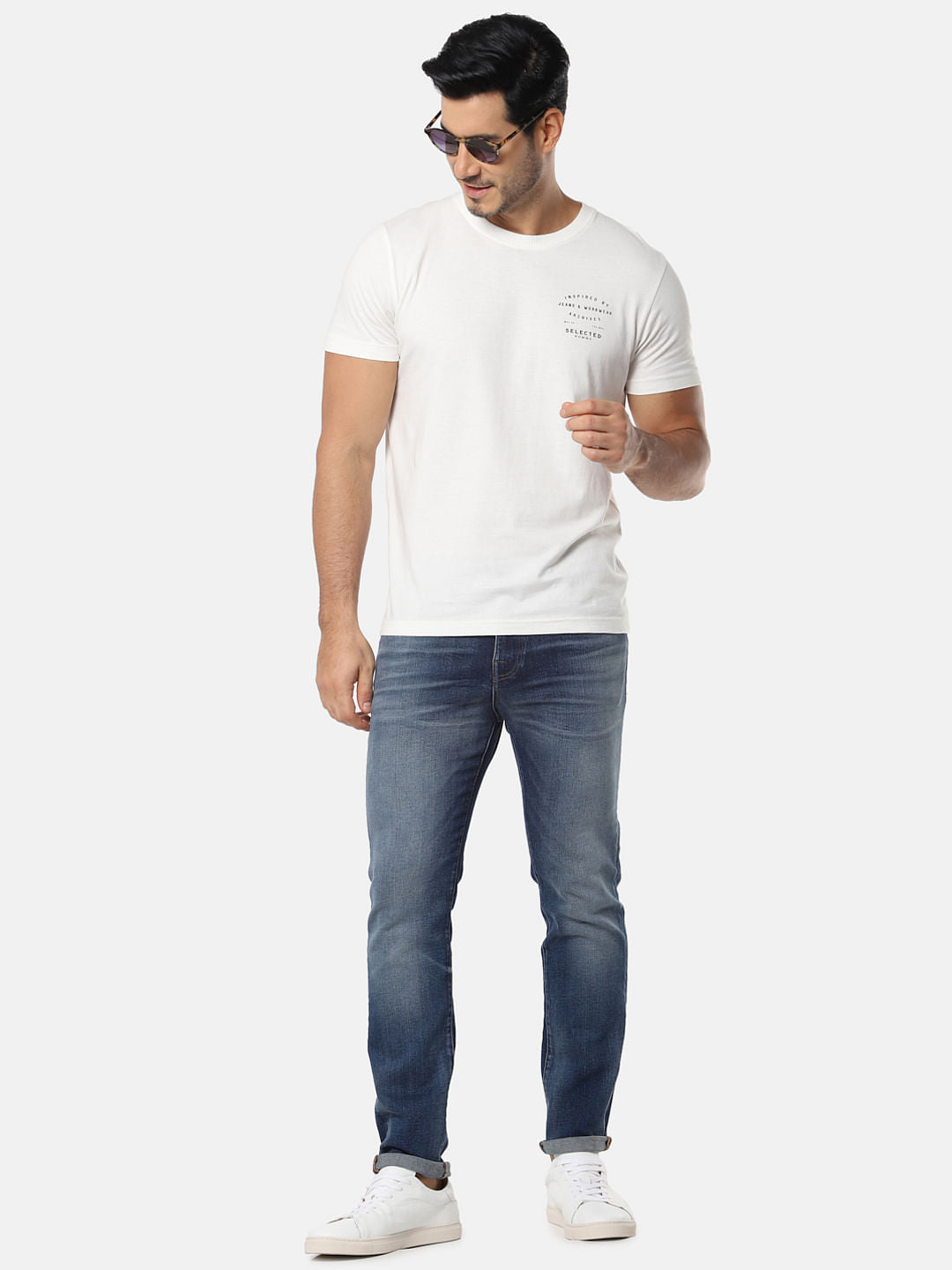 Blue Mid Rise Leon Slim Fit Jeans